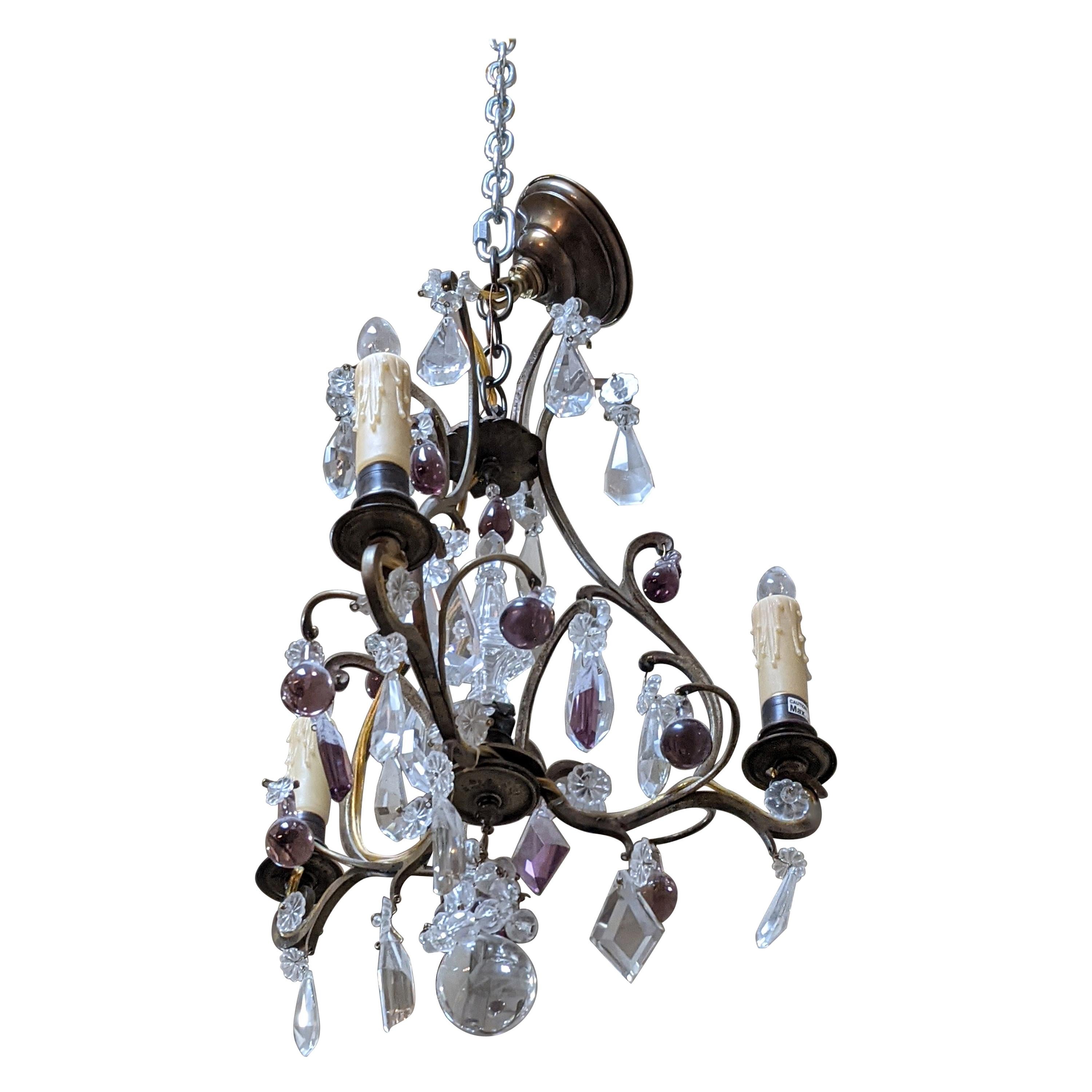 19th Century Bronze & Crystal Chandelier from France