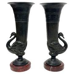 Antique 19th Century Bronze Decorative Rhyton Style Shaped Swan Vases