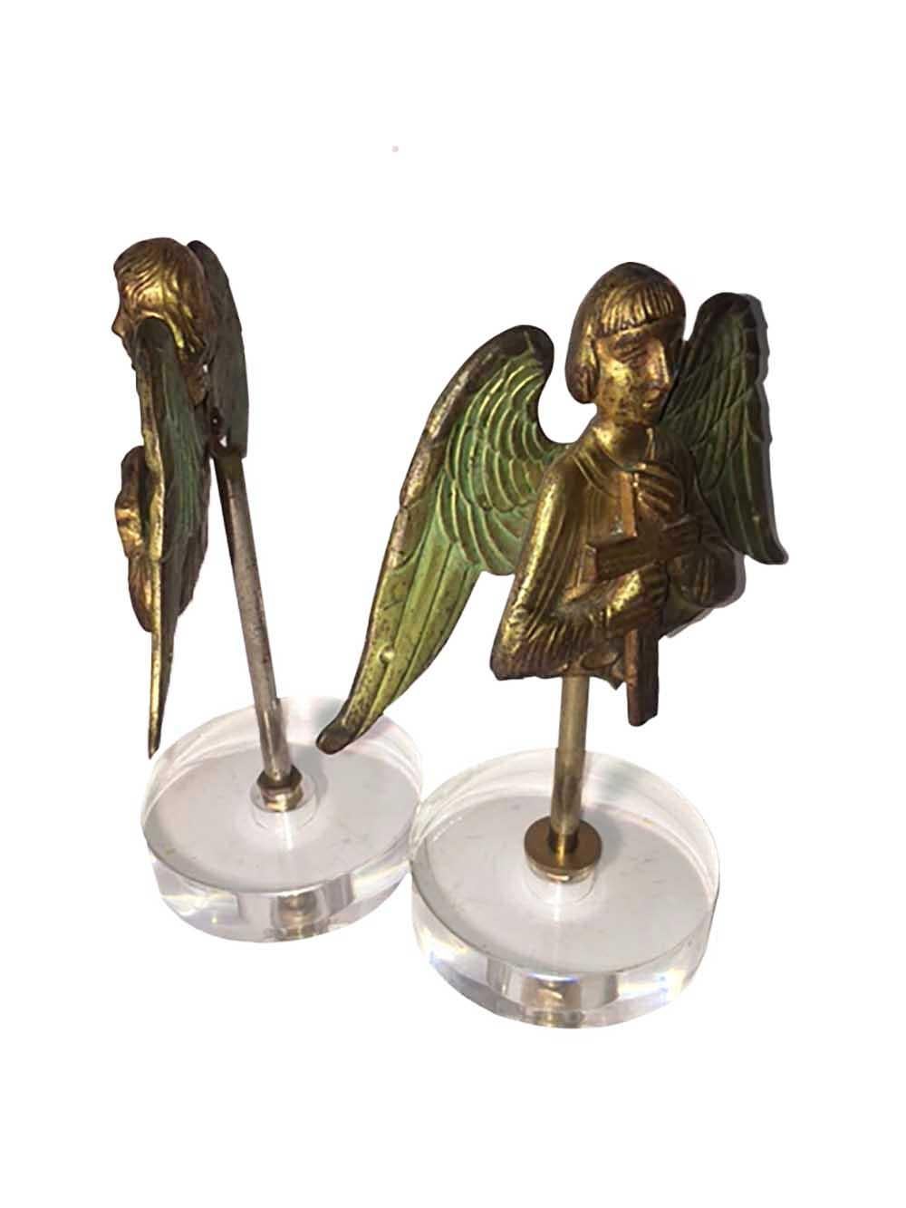 19th Century Bronze Doré Byzantine Style Angels on Lucite Stands In Good Condition For Sale In Dallas, TX