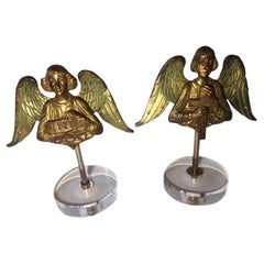 Antique 19th Century Bronze Doré Byzantine Style Angels on Lucite Stands
