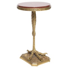 Table de Talon Dor en Bronze du 19ème Siècle avec Plateau en Marbre