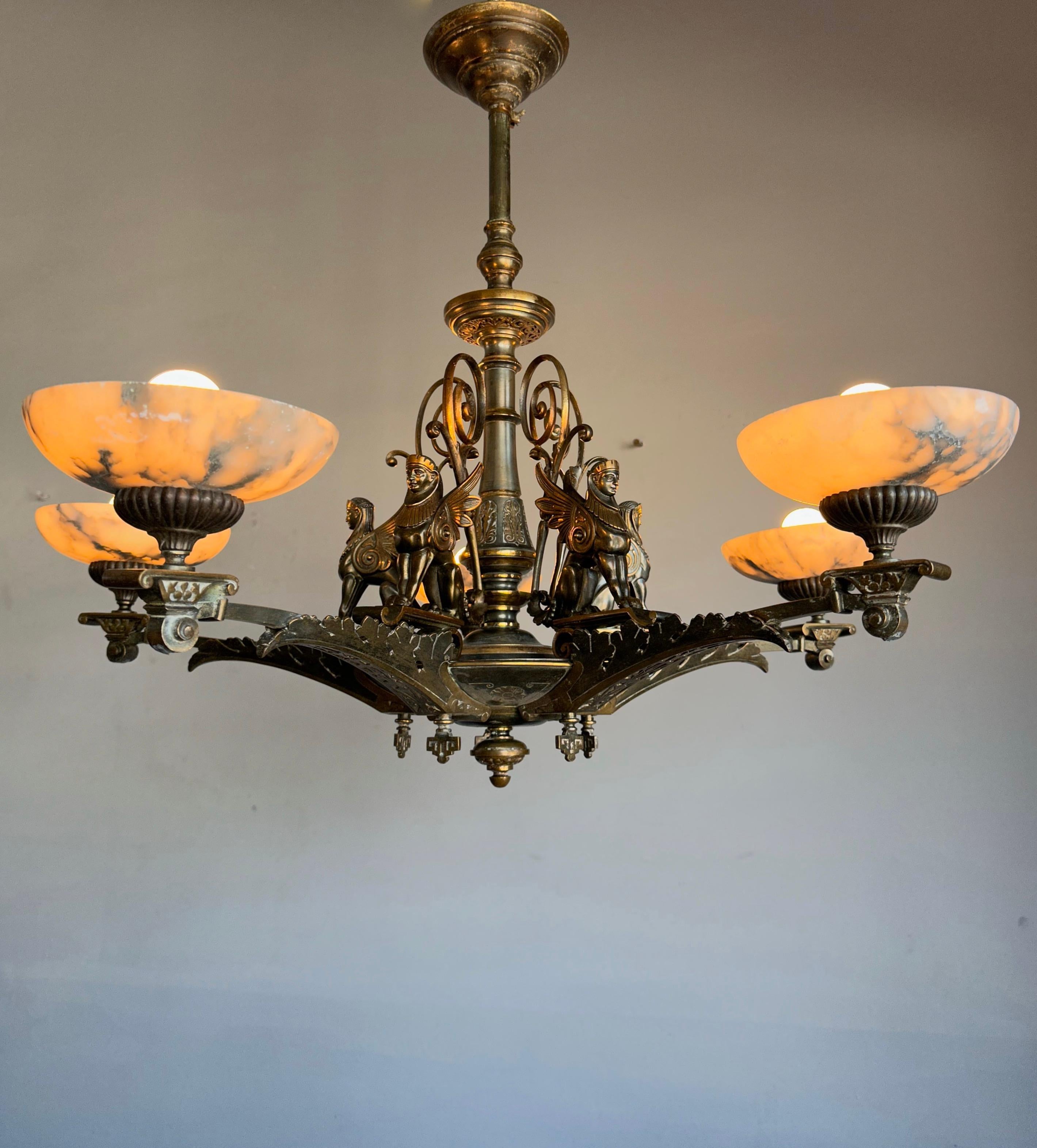 Antique Bronze Egyptian Revival, Empire Light Sphinx Chandelier / Pendant Light 8