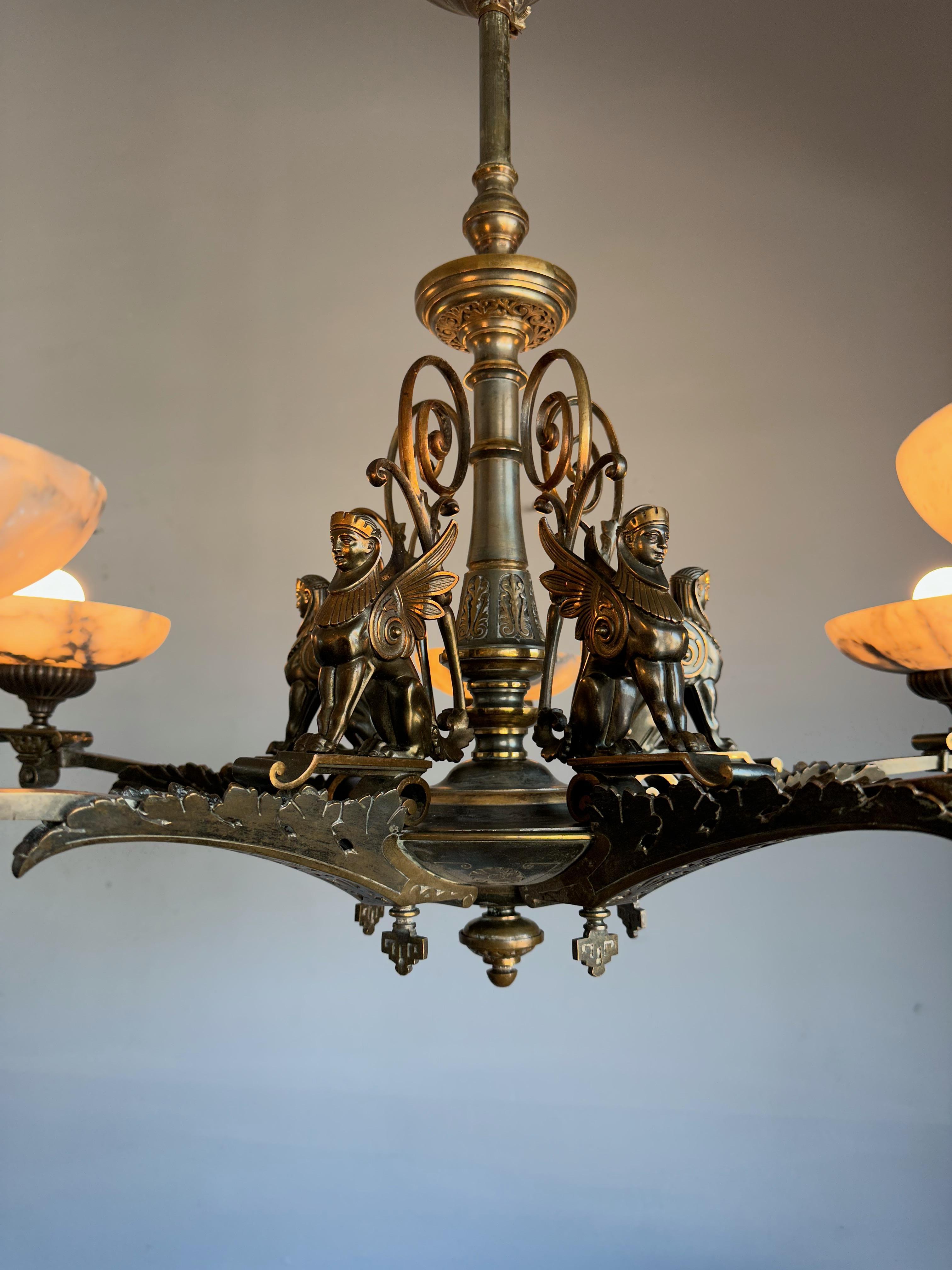 Antique Bronze Egyptian Revival, Empire Light Sphinx Chandelier / Pendant Light 9