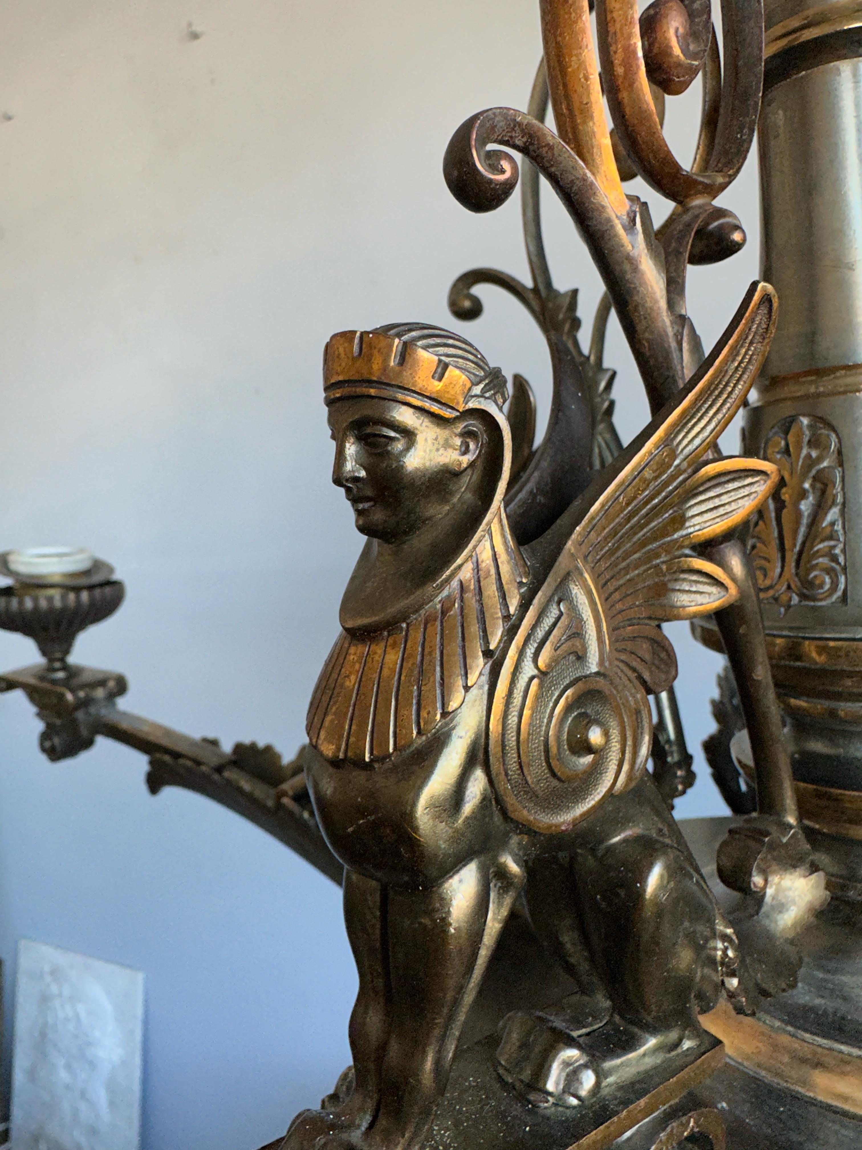 Antique Bronze Egyptian Revival, Empire Light Sphinx Chandelier / Pendant Light 11