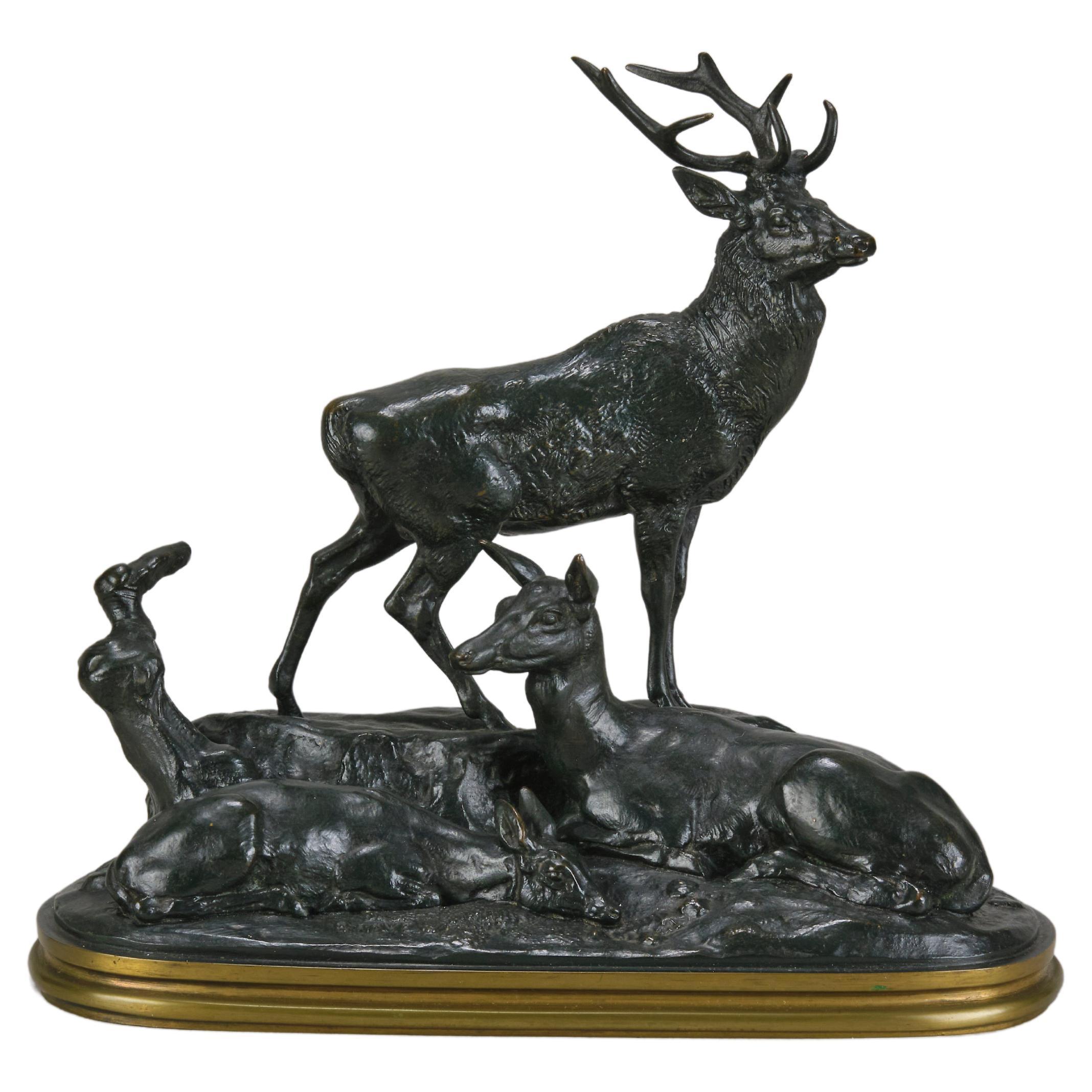 Bronze du 19ème siècle intitulé "Famille de Cerf" par Antoine Barye en vente