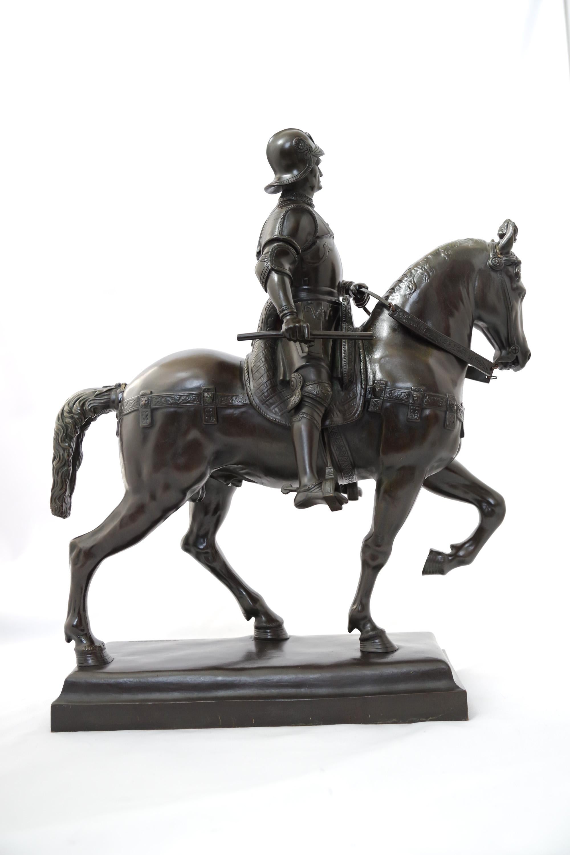 Patinated 19th Century Bronze Equestrian Sculpture of Colleoni by Barbedienne Foundry