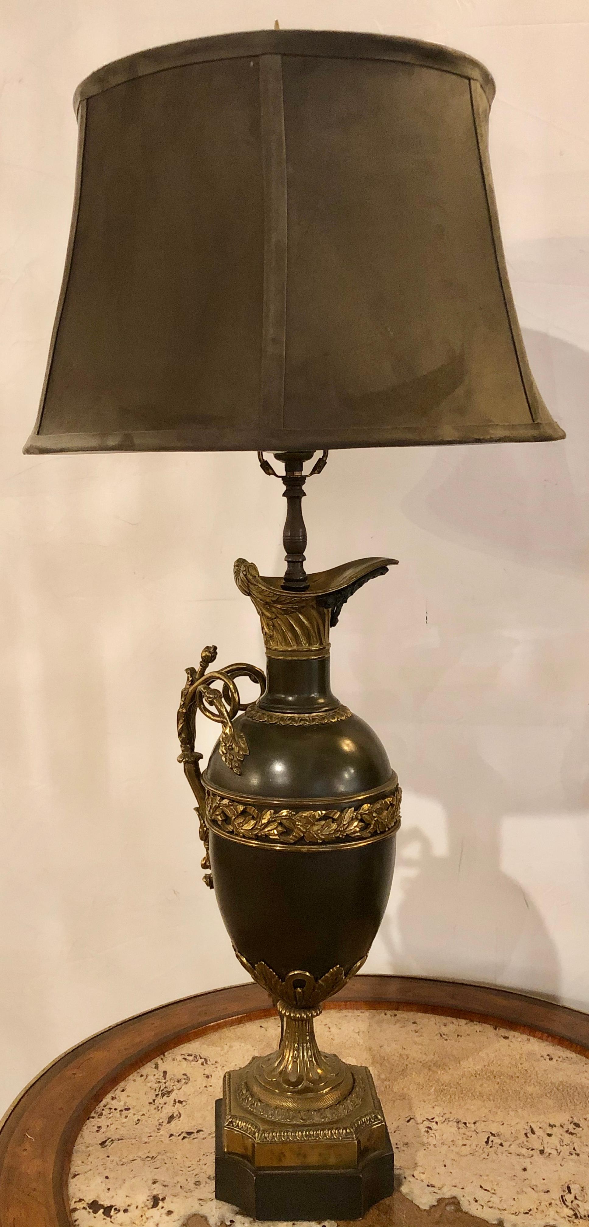 19th Century Bronze Ewer Urn Form Table Lamps, a Pair Louis XVI Neoclassical 10