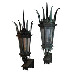 Antique 19th Century Bronze Exceptional Massive Exterior Gothic Wall Sconces