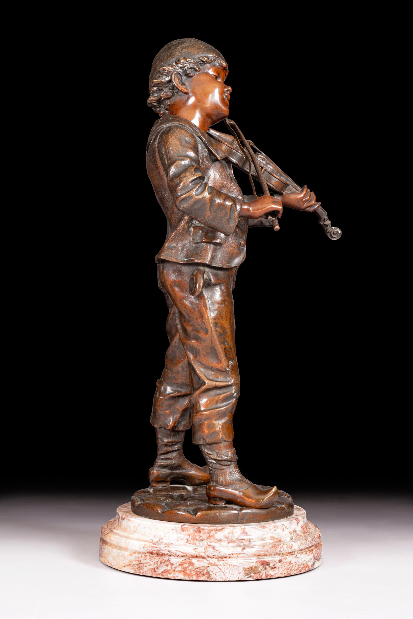 Altro Figura in bronzo del XIX secolo di Emile Carlier (1849-1927) del piccolo violinista in vendita