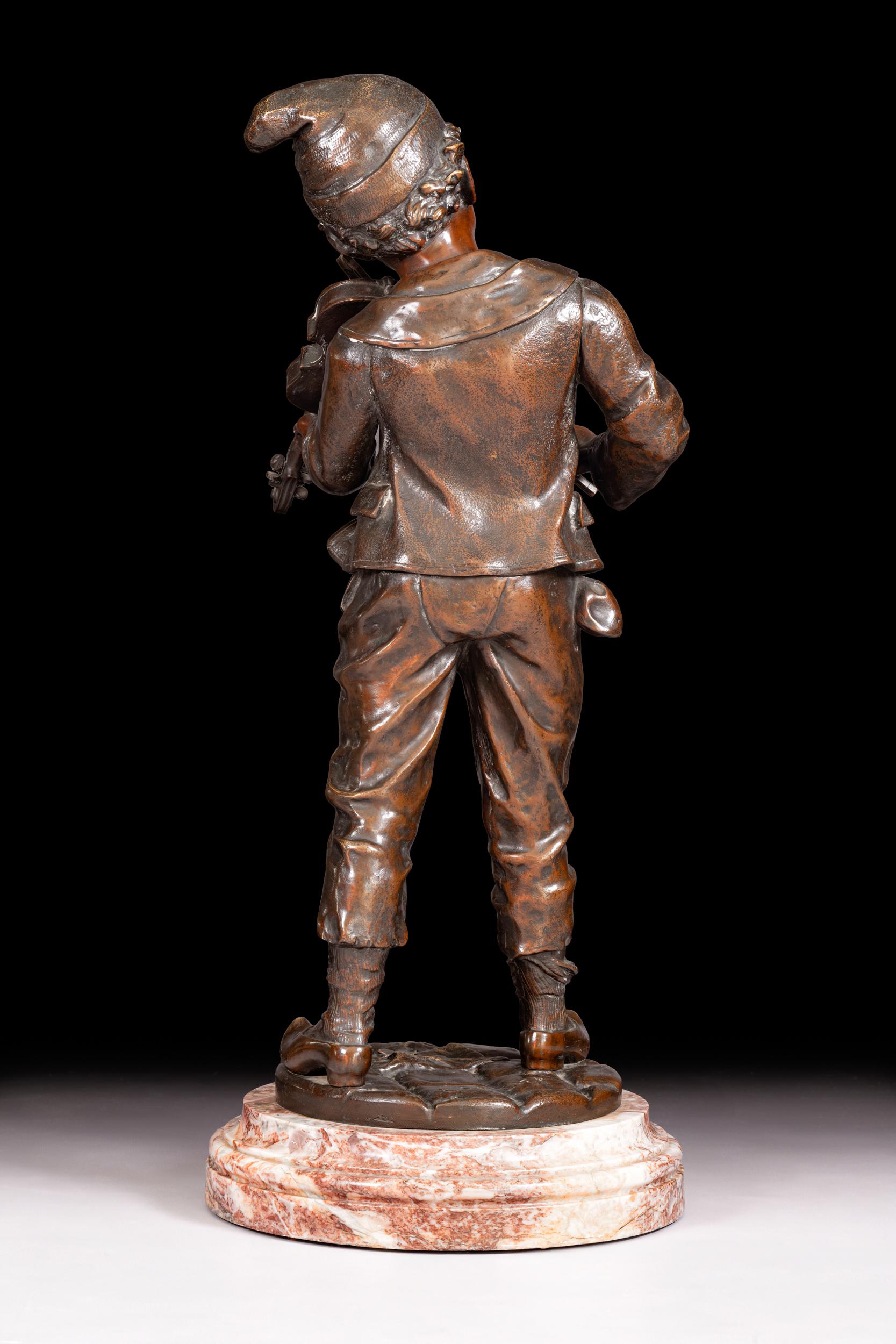 Francese Figura in bronzo del XIX secolo di Emile Carlier (1849-1927) del piccolo violinista in vendita