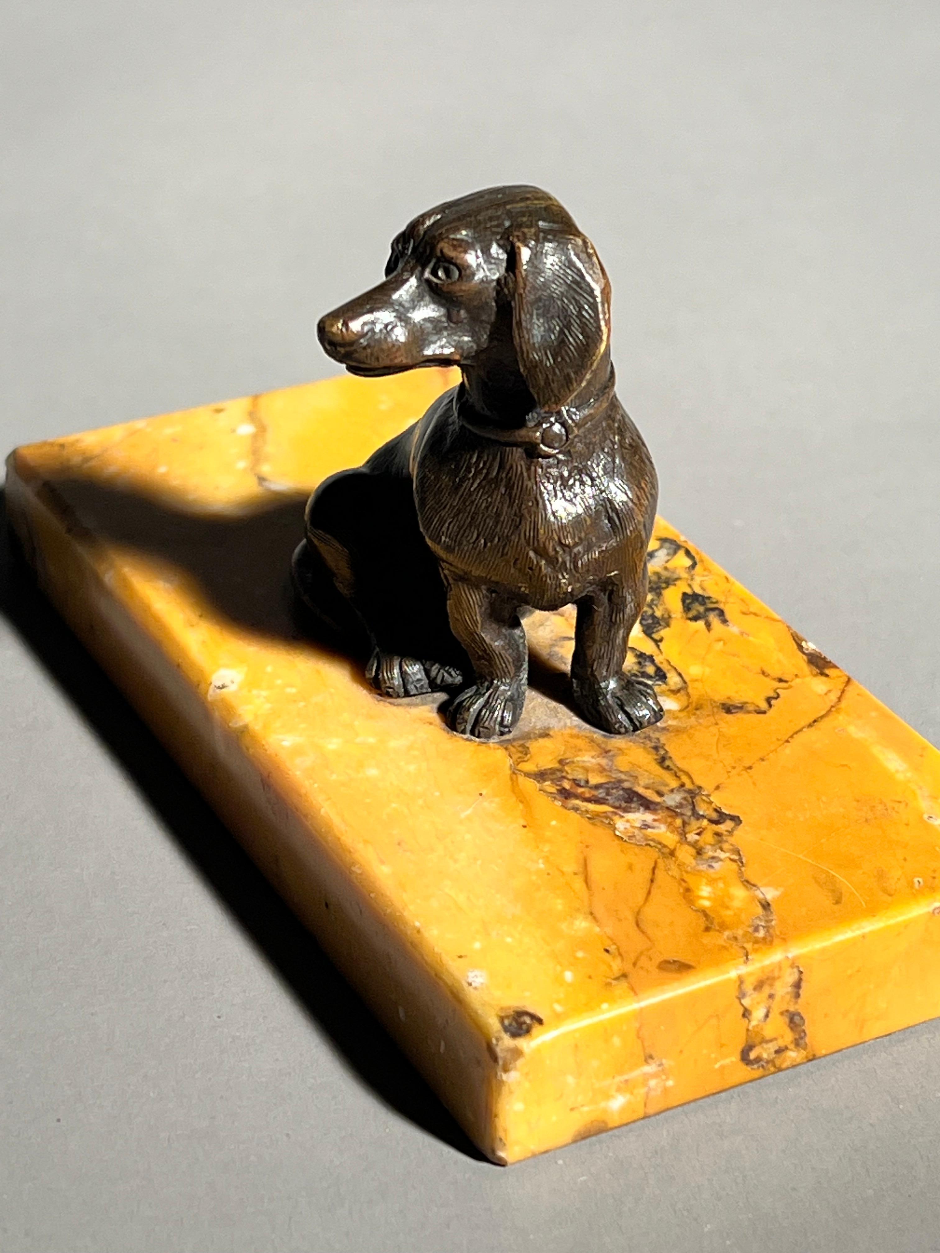 Teckel en bronze du XIXe siècle sur socle en marbre de Sienne en vente 5