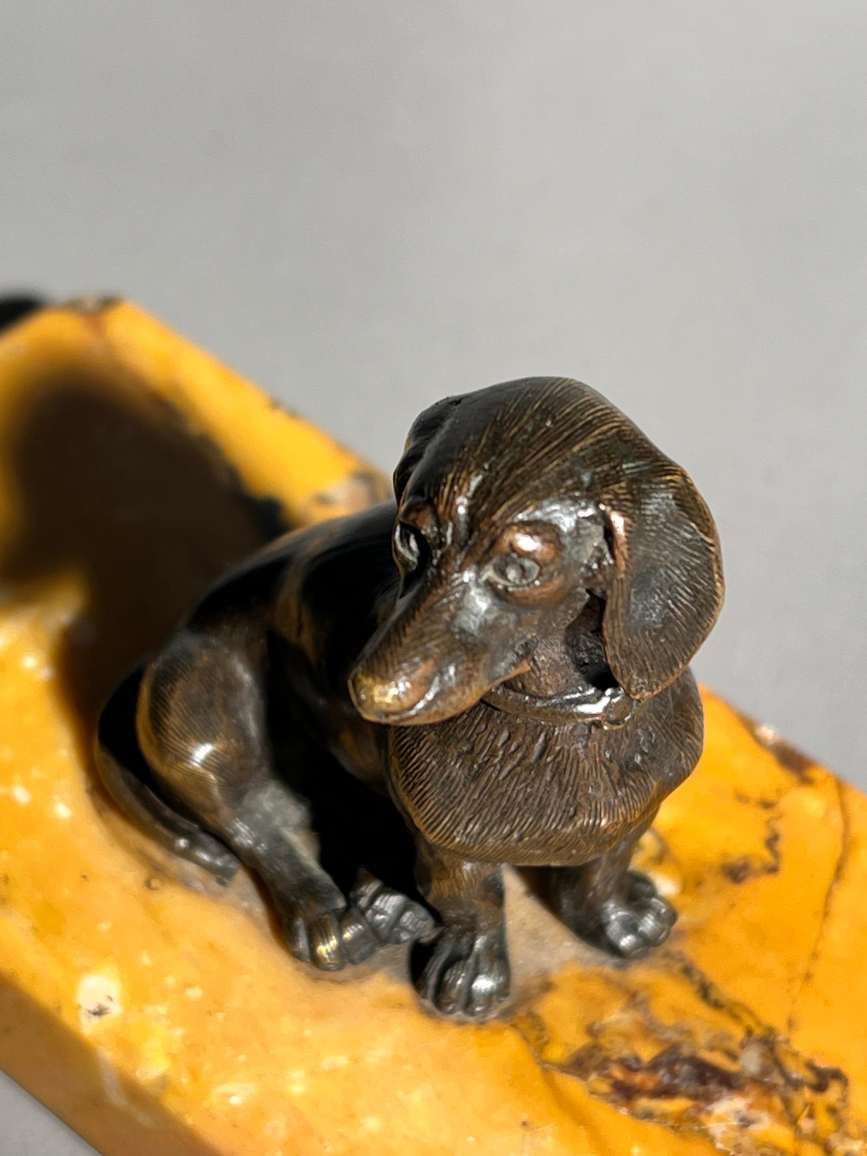 Teckel en bronze du XIXe siècle sur socle en marbre de Sienne en vente 1