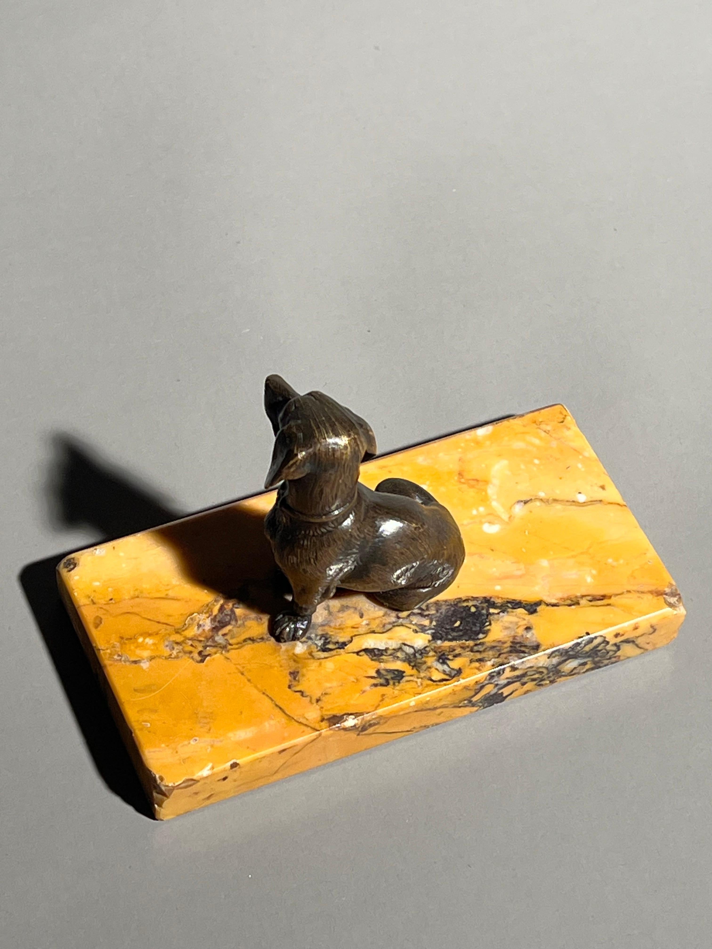 Teckel en bronze du XIXe siècle sur socle en marbre de Sienne en vente 3