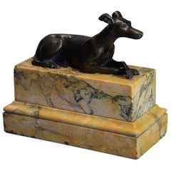 19th Century Bronze Figure of a Greyhound or Whippet Dog on Sienna Marble Base