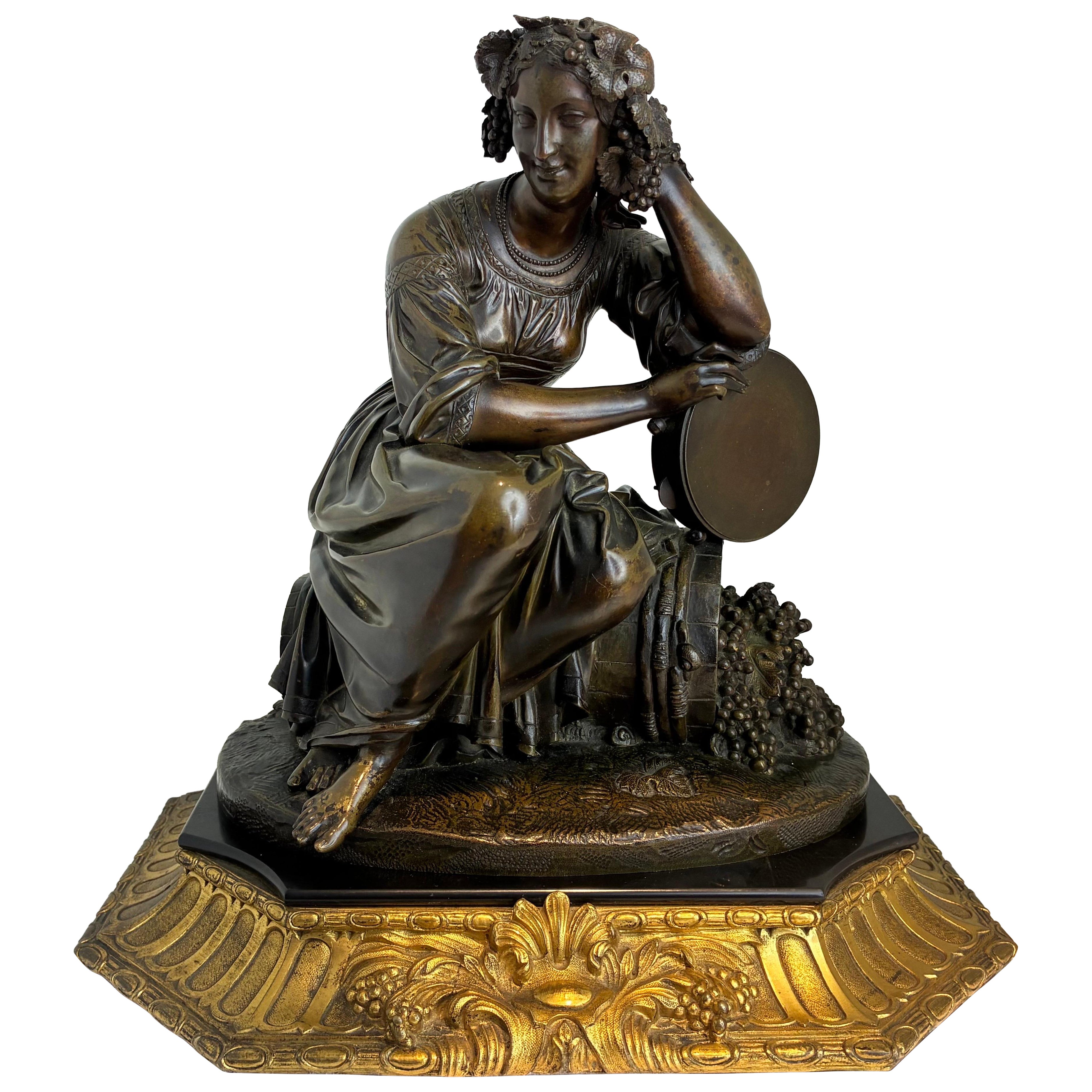 19th Century Bronze Figure of "Bacchante with Tambourine" by Charles Cumberworth For Sale