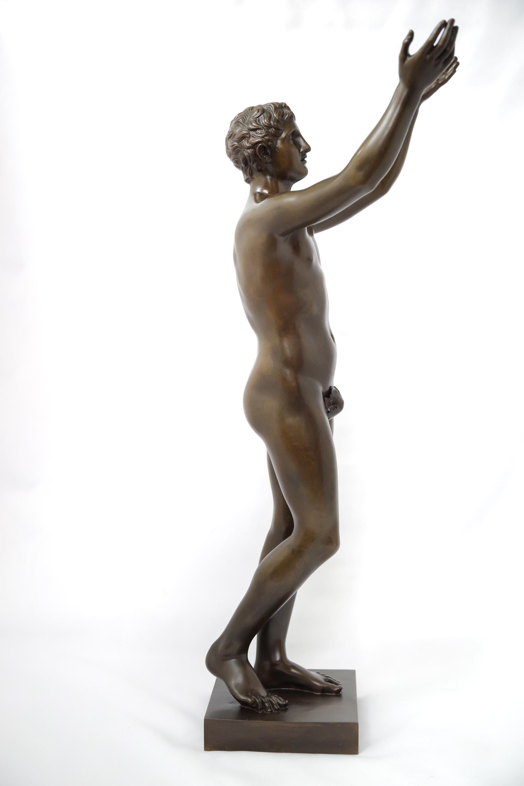 Neoclassical 19th Century Bronze Figure of the Berlin Adorante by Barbedienne Foundry For Sale