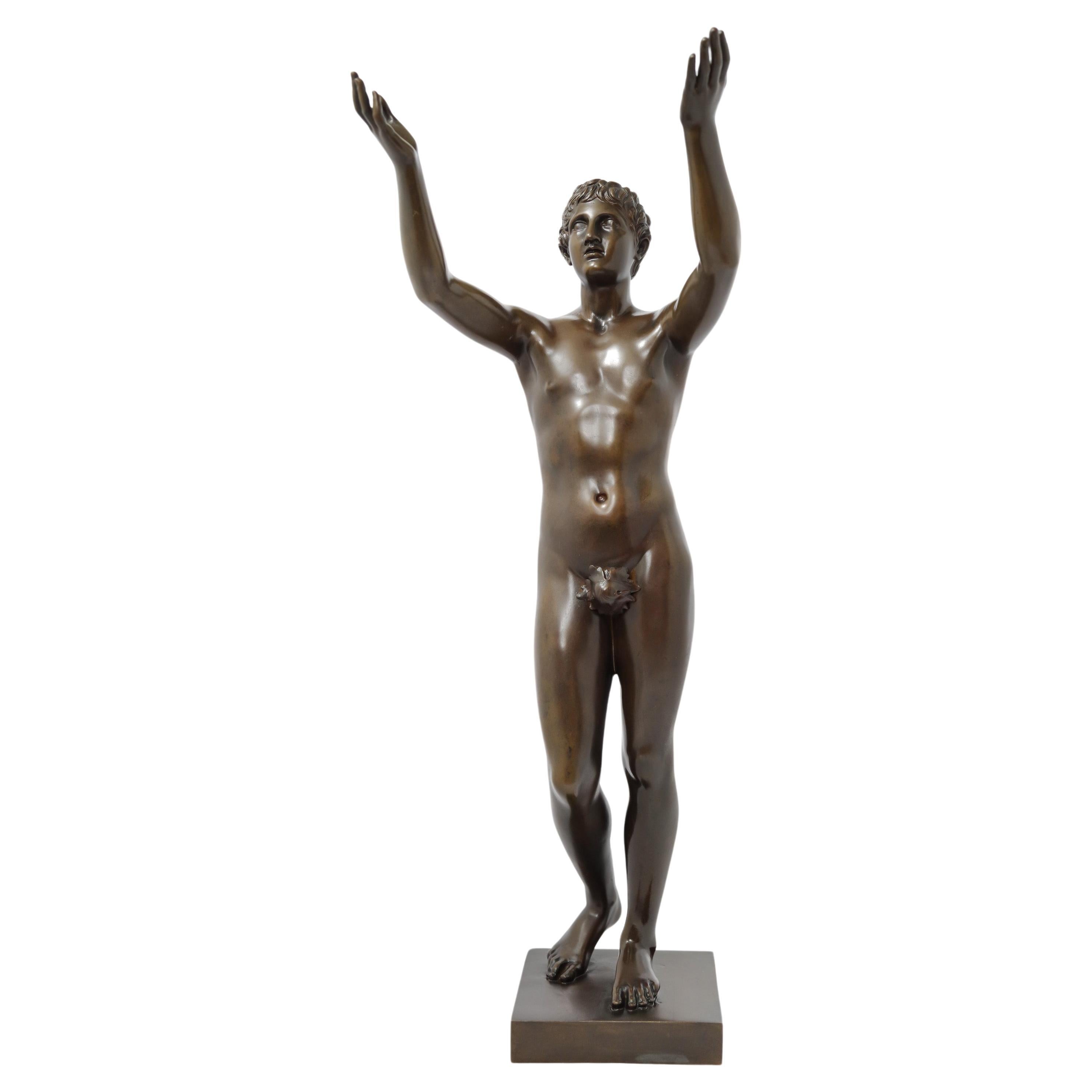 Figure de l'adorante de Berlin en bronze du 19e siècle par la fonderie Barbedienne en vente