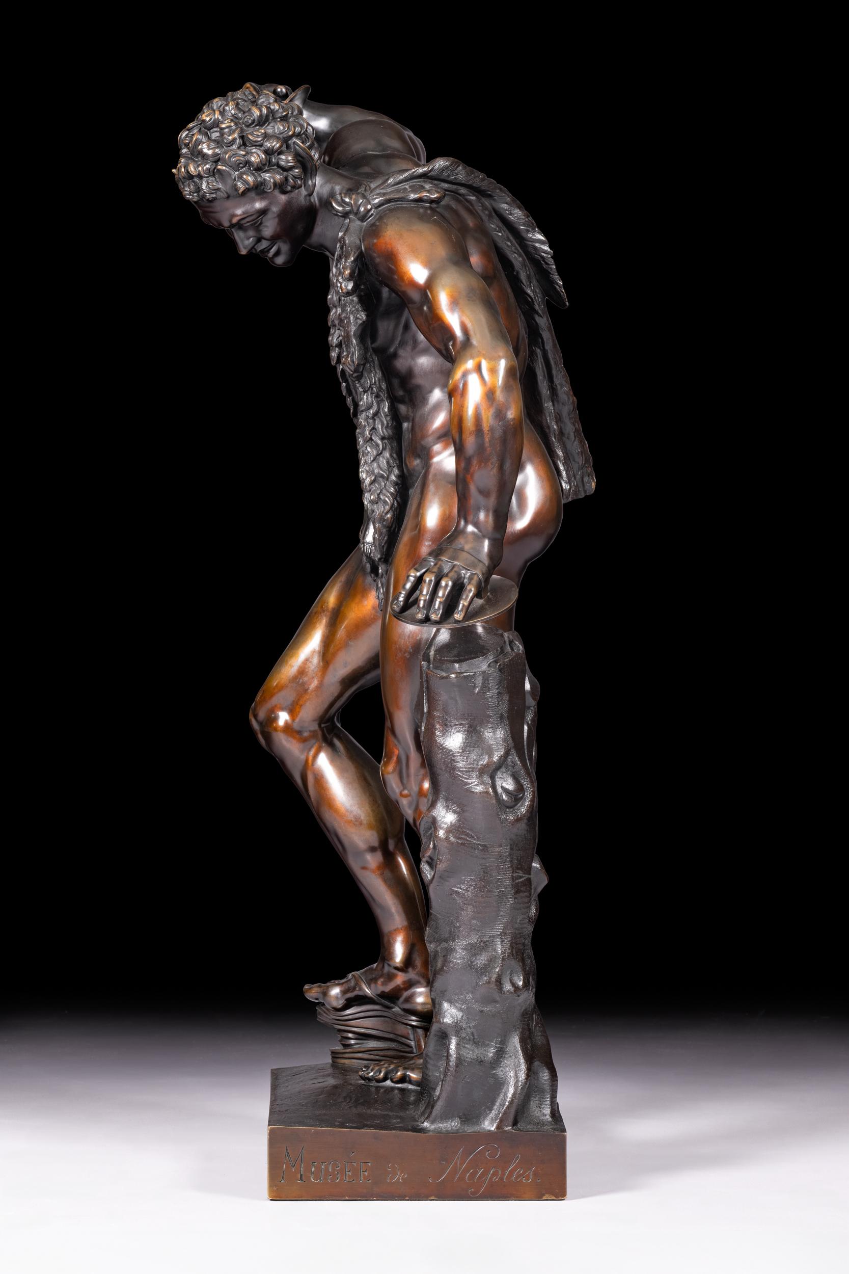 Neoclassical 19th Century Bronze Figure of the Dancing Faun With Cymbals, After the Antique