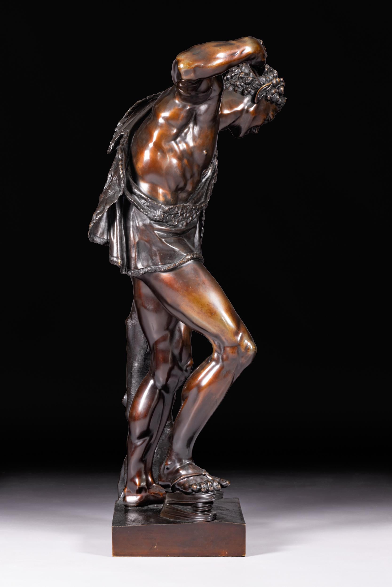 Patinated 19th Century Bronze Figure of the Dancing Faun With Cymbals, After the Antique