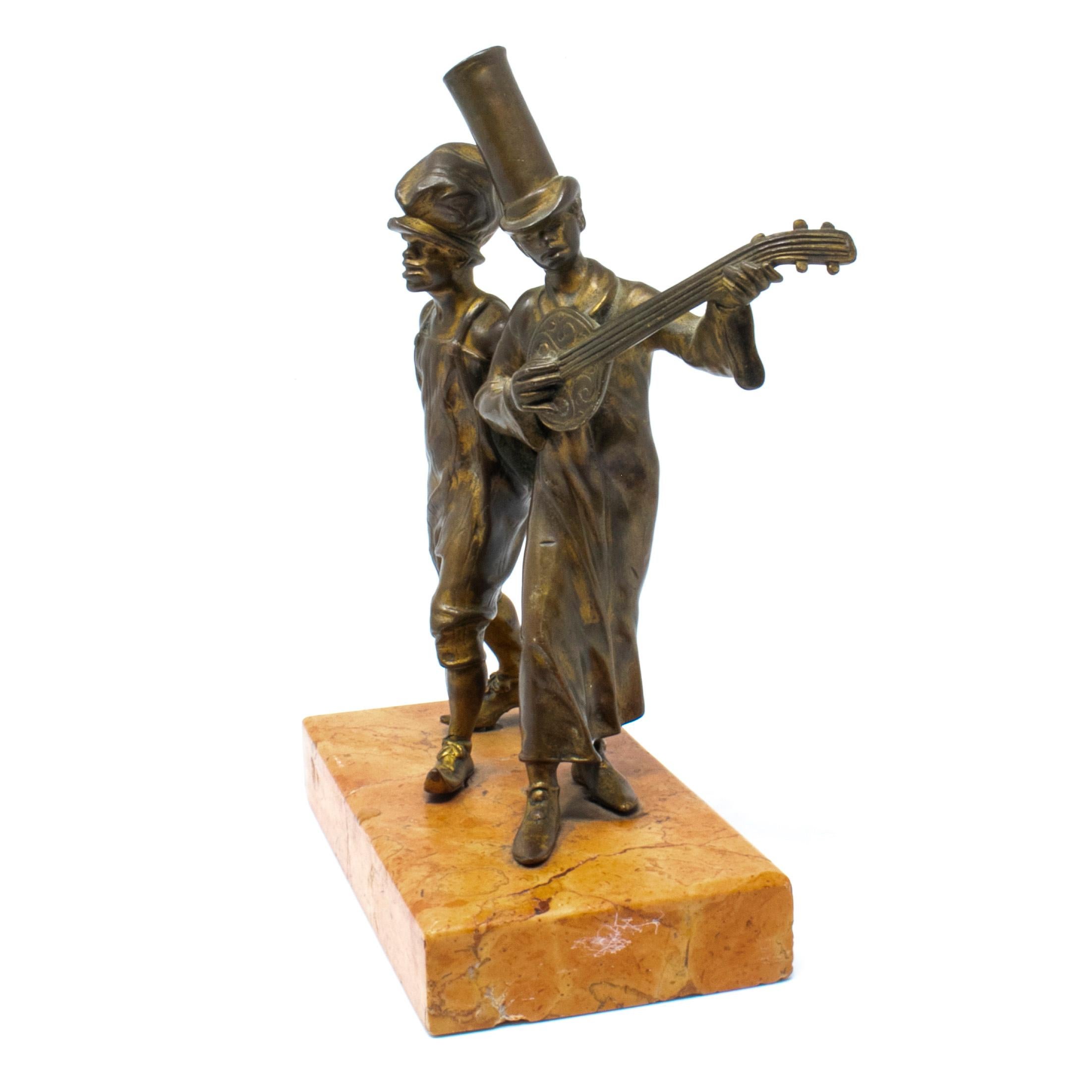 French 19th Century Bronze Figure of Two Street Boys with Marble Base