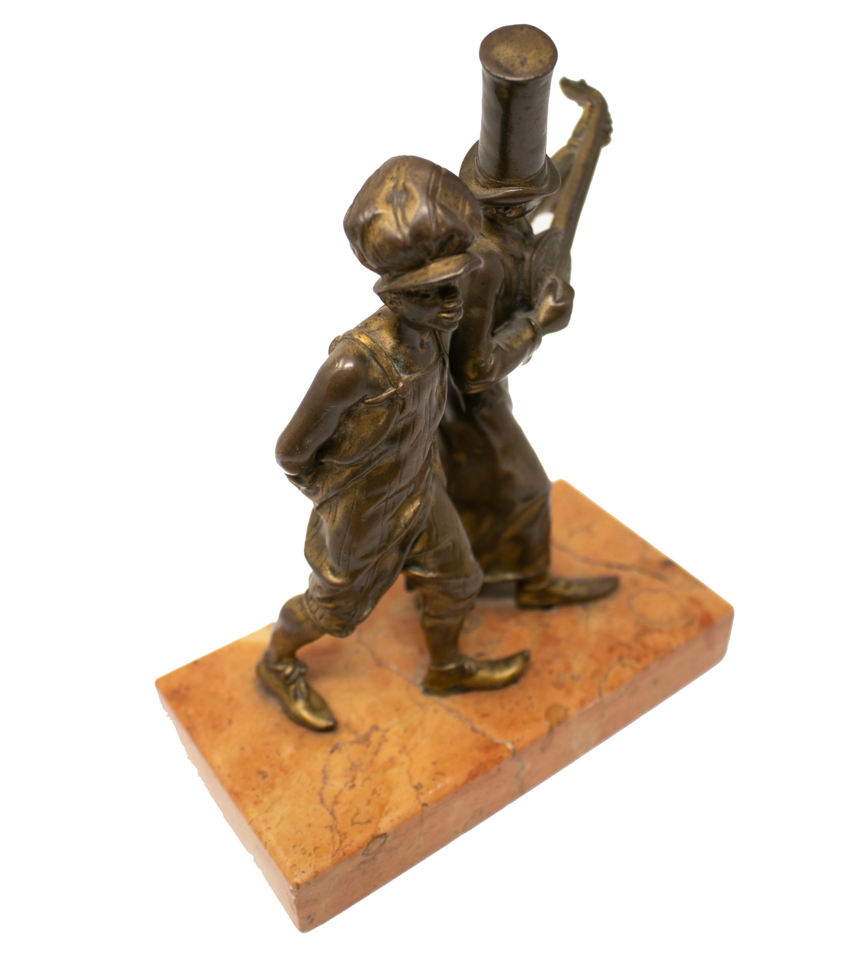 19th Century Bronze Figure of Two Street Boys with Marble Base 4
