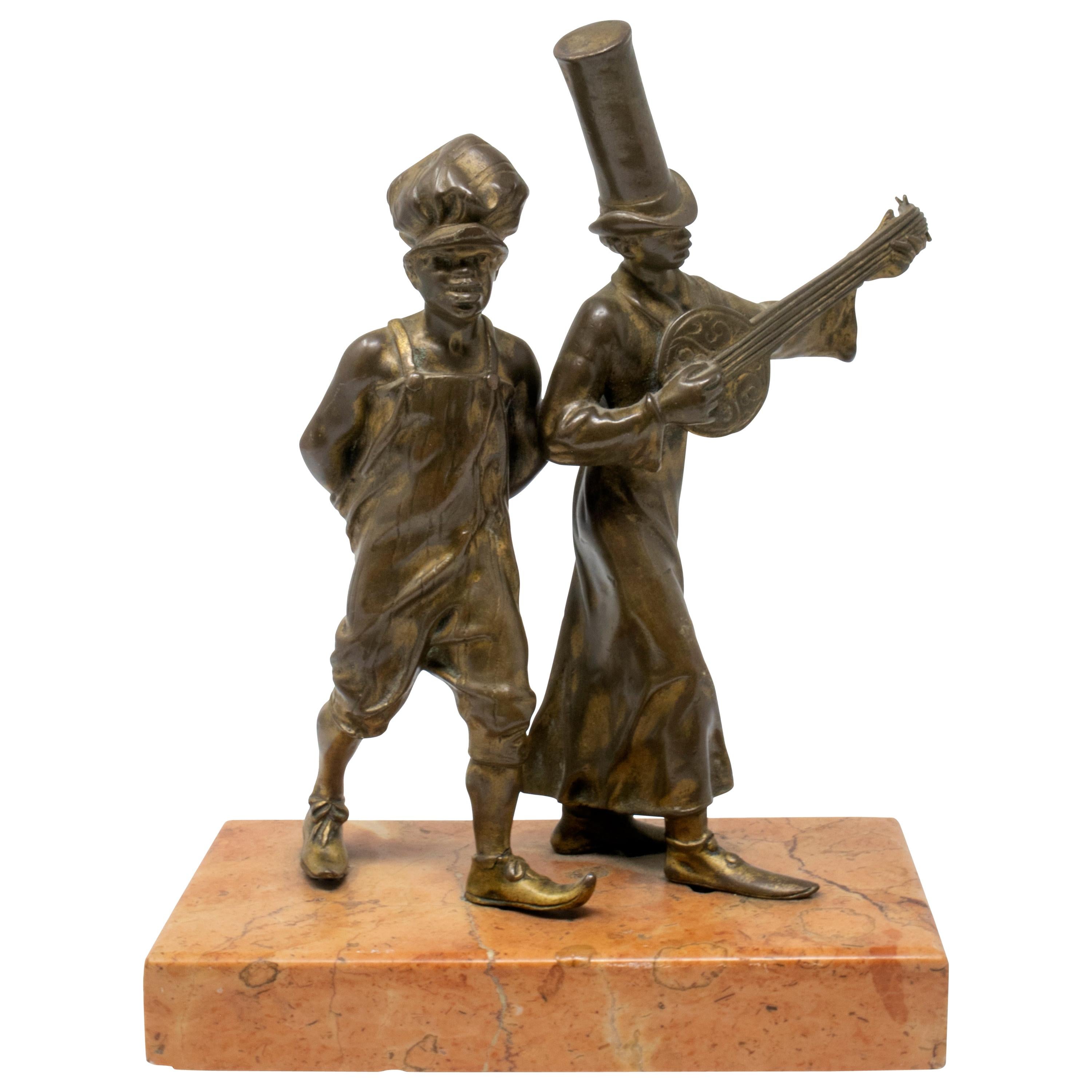 19th Century Bronze Figure of Two Street Boys with Marble Base