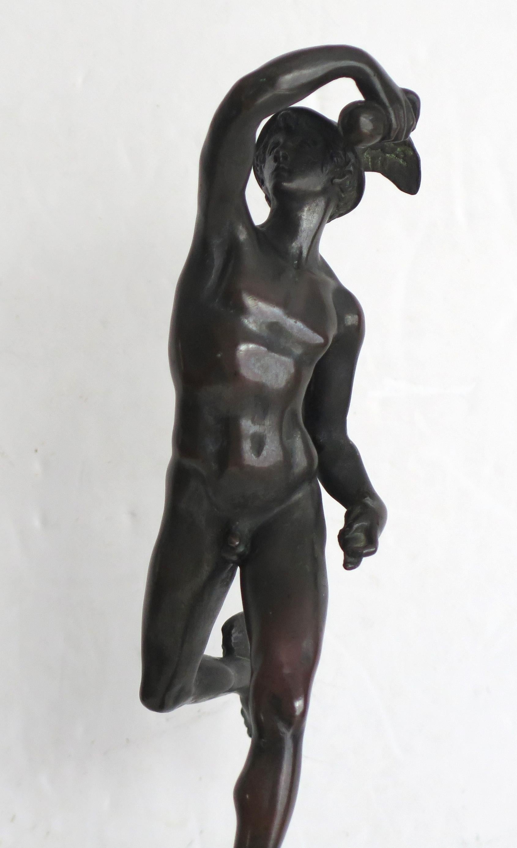 Classical Greek 19th Century Bronze Figurine of Hermes or Mercury, Probably French For Sale