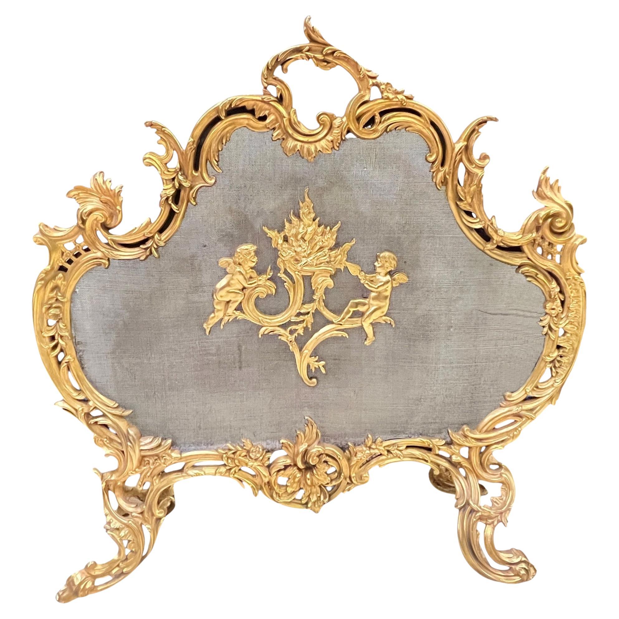19th Century Bronze  Fireplace Screen in French Louis XV/ XVI Style For Sale