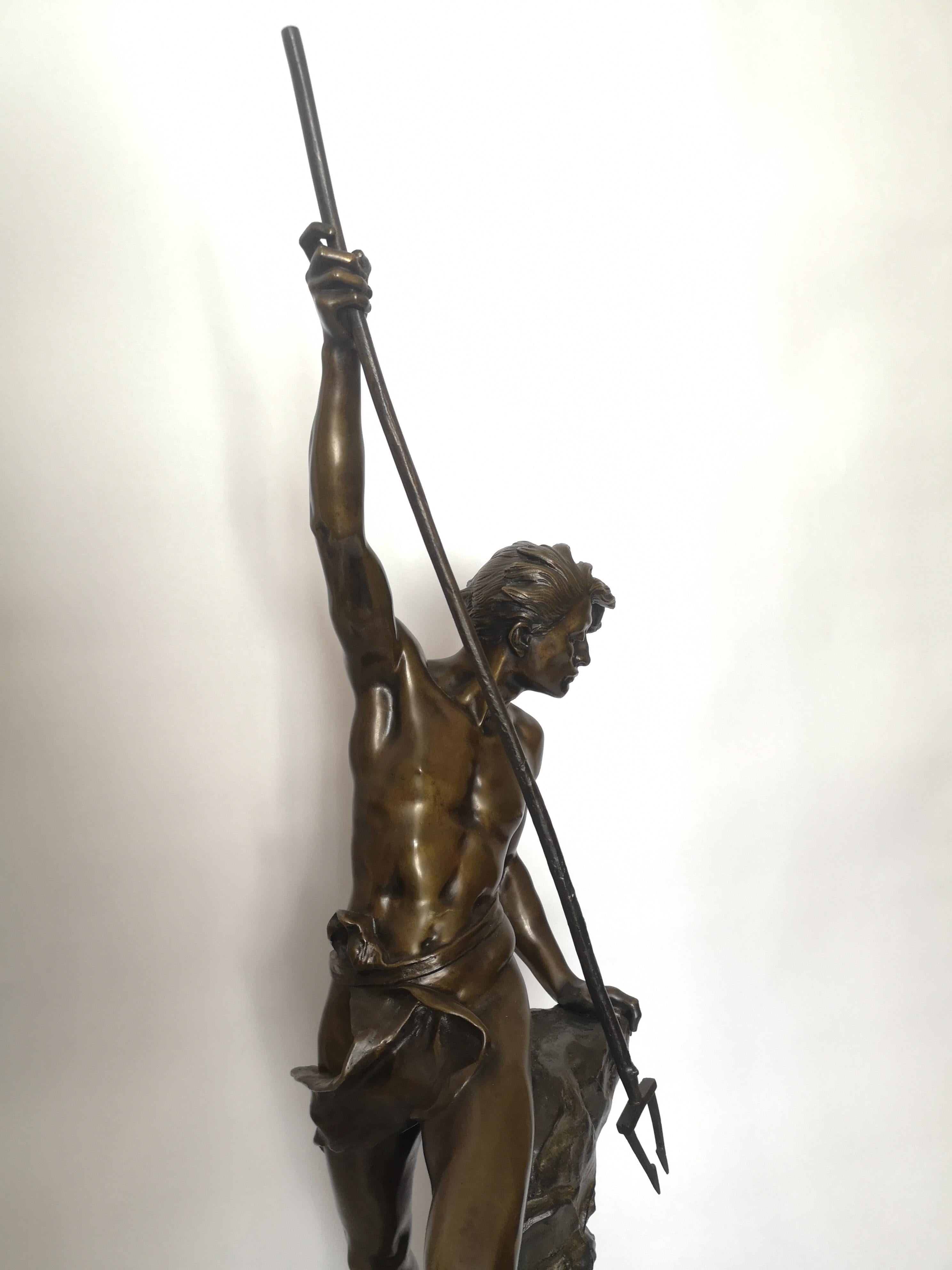 19th Century Bronze Fisherman Sculpture by Ernest Justin Ferrand For Sale 1