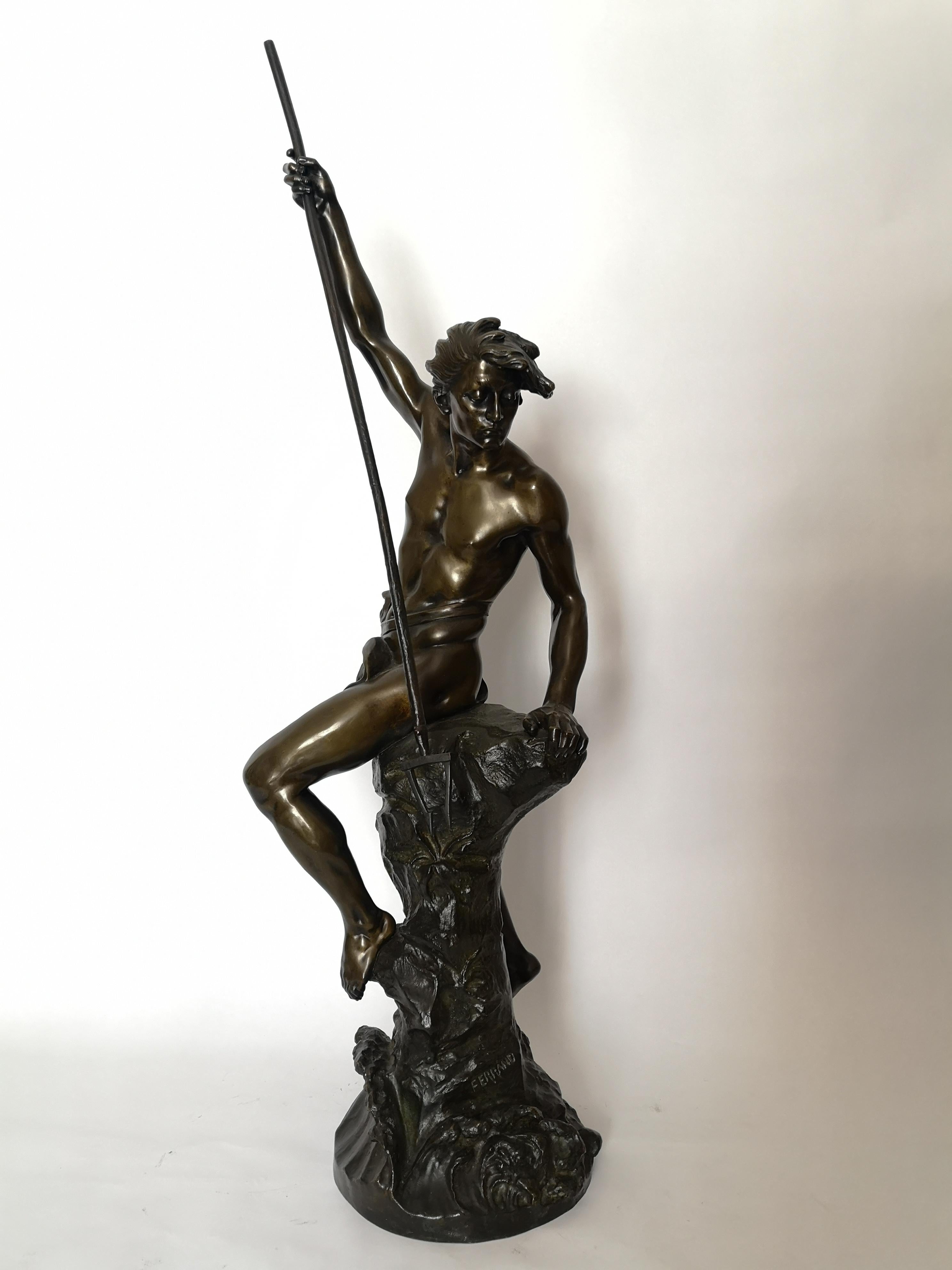 19th Century Bronze Fisherman Sculpture by Ernest Justin Ferrand For Sale 2