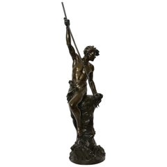 Antique 19th Century Bronze Fisherman Sculpture by Ernest Justin Ferrand