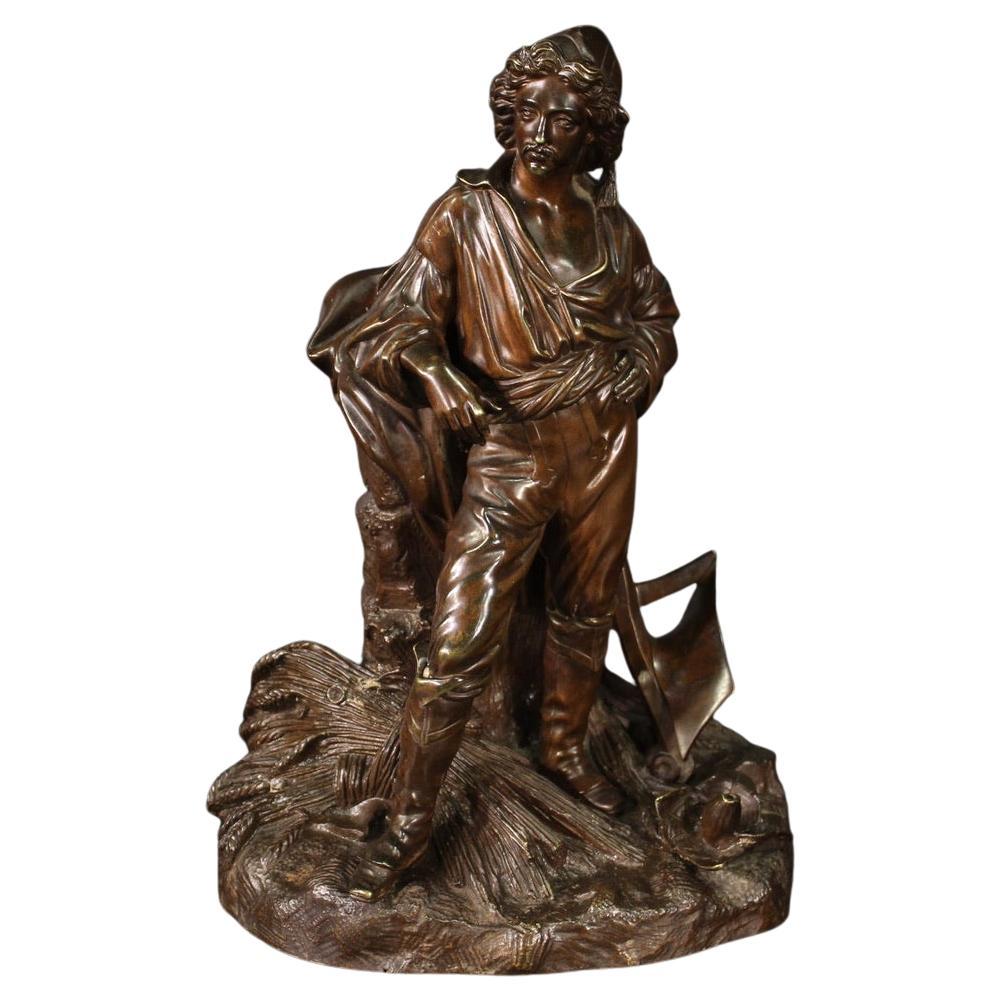 19th Century Bronze French Antique Farmer Sculpture, 1880 For Sale