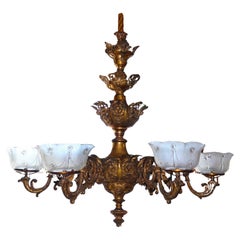 19th Century Bronze Gasolier Gas Chandelier Attributed to Cornelius and Baker