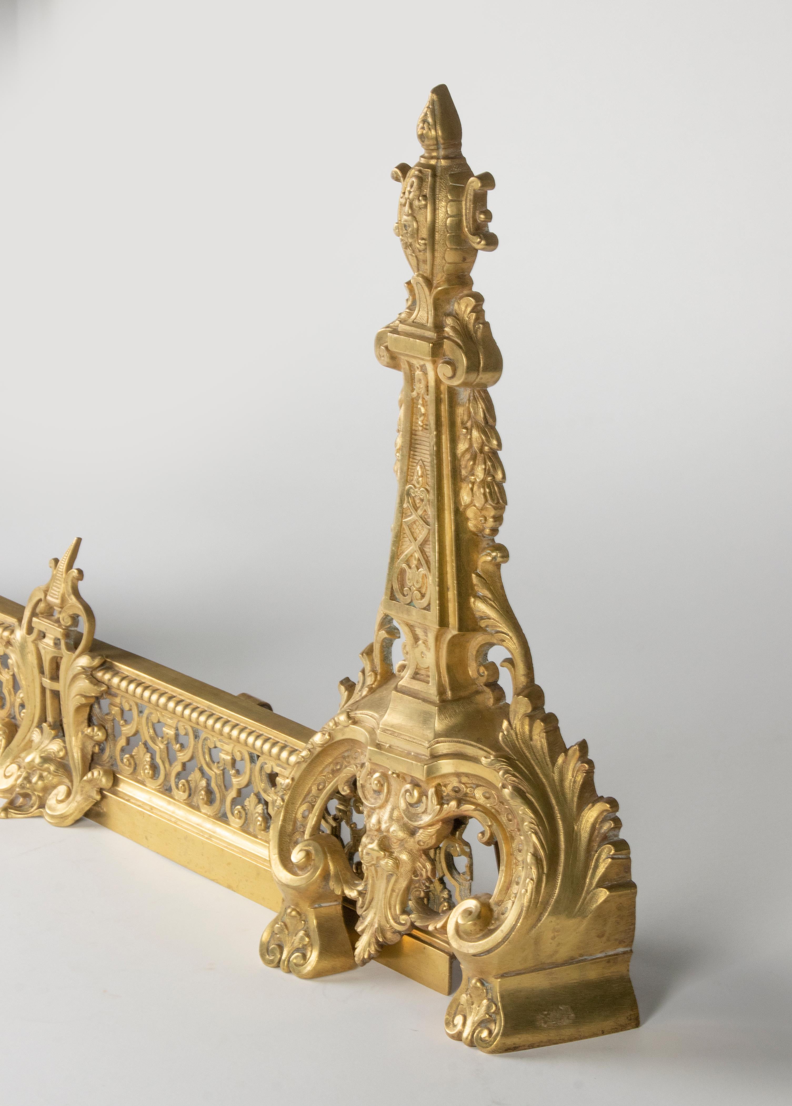 19th Century Bronze Gilded Fire Mantel Andirons Signed Didier Renaissance Style For Sale 3