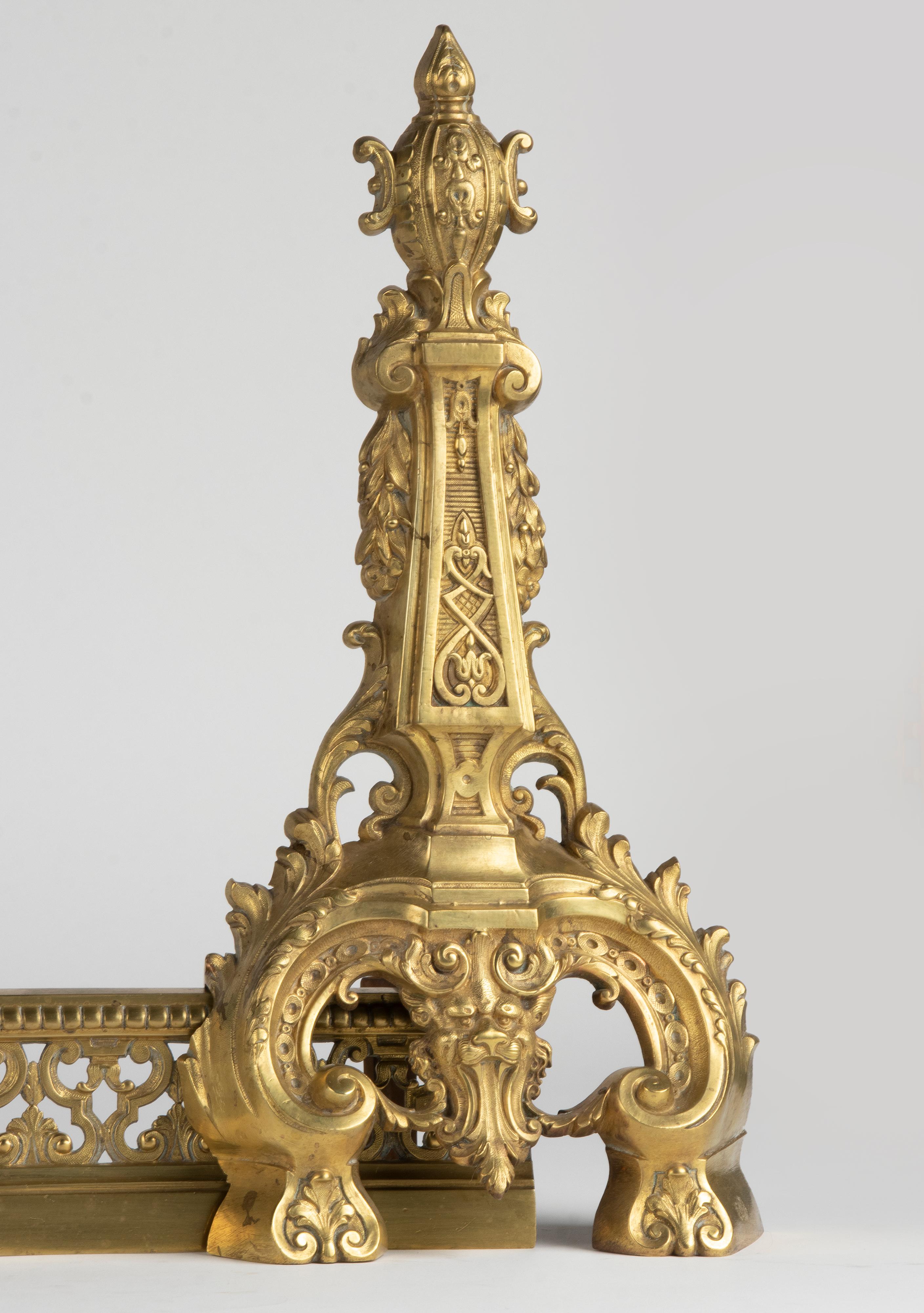 Gilt 19th Century Bronze Gilded Fire Mantel Andirons Signed Didier Renaissance Style For Sale