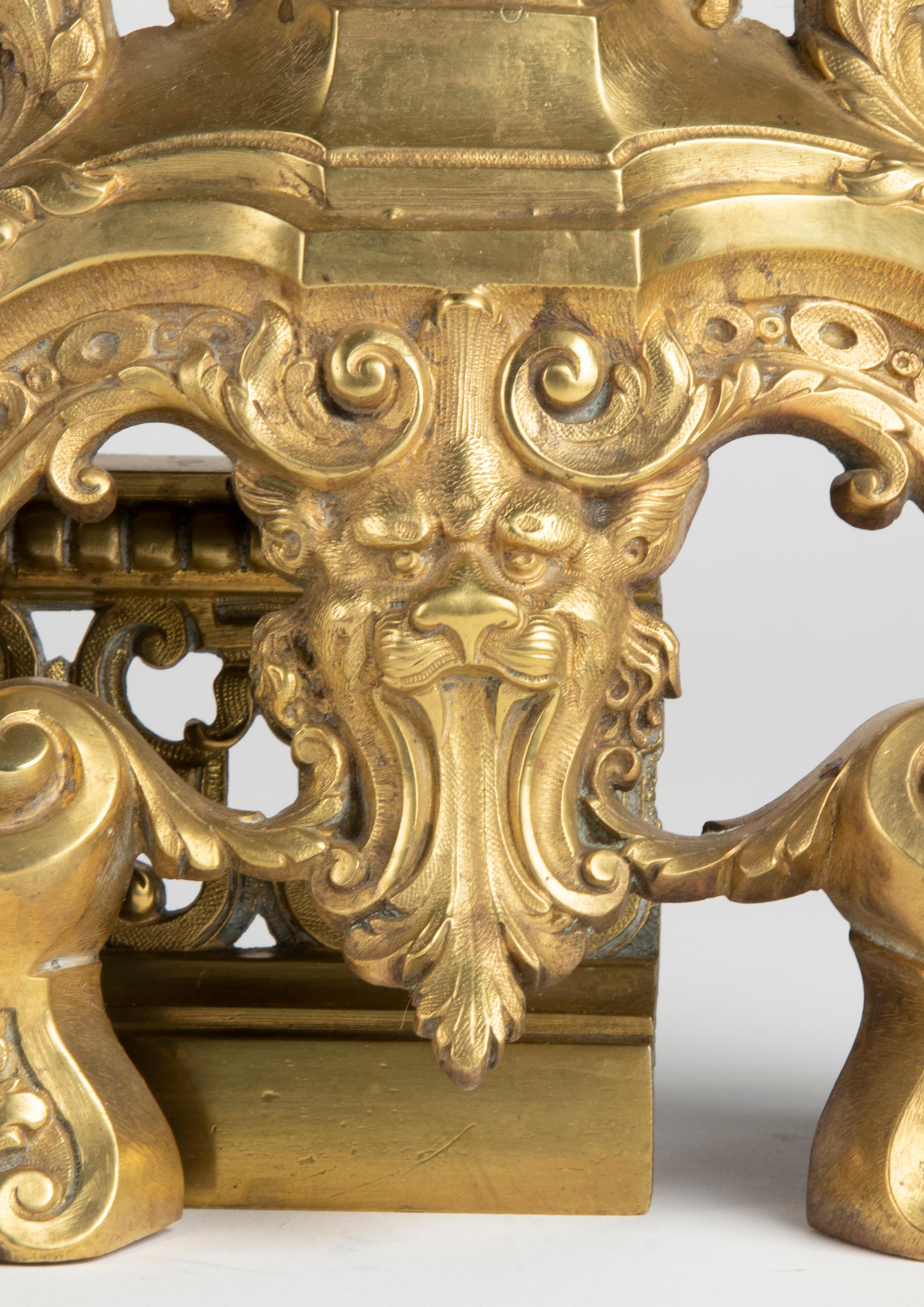 19th Century Bronze Gilded Fire Mantel Andirons Signed Didier Renaissance Style For Sale 2