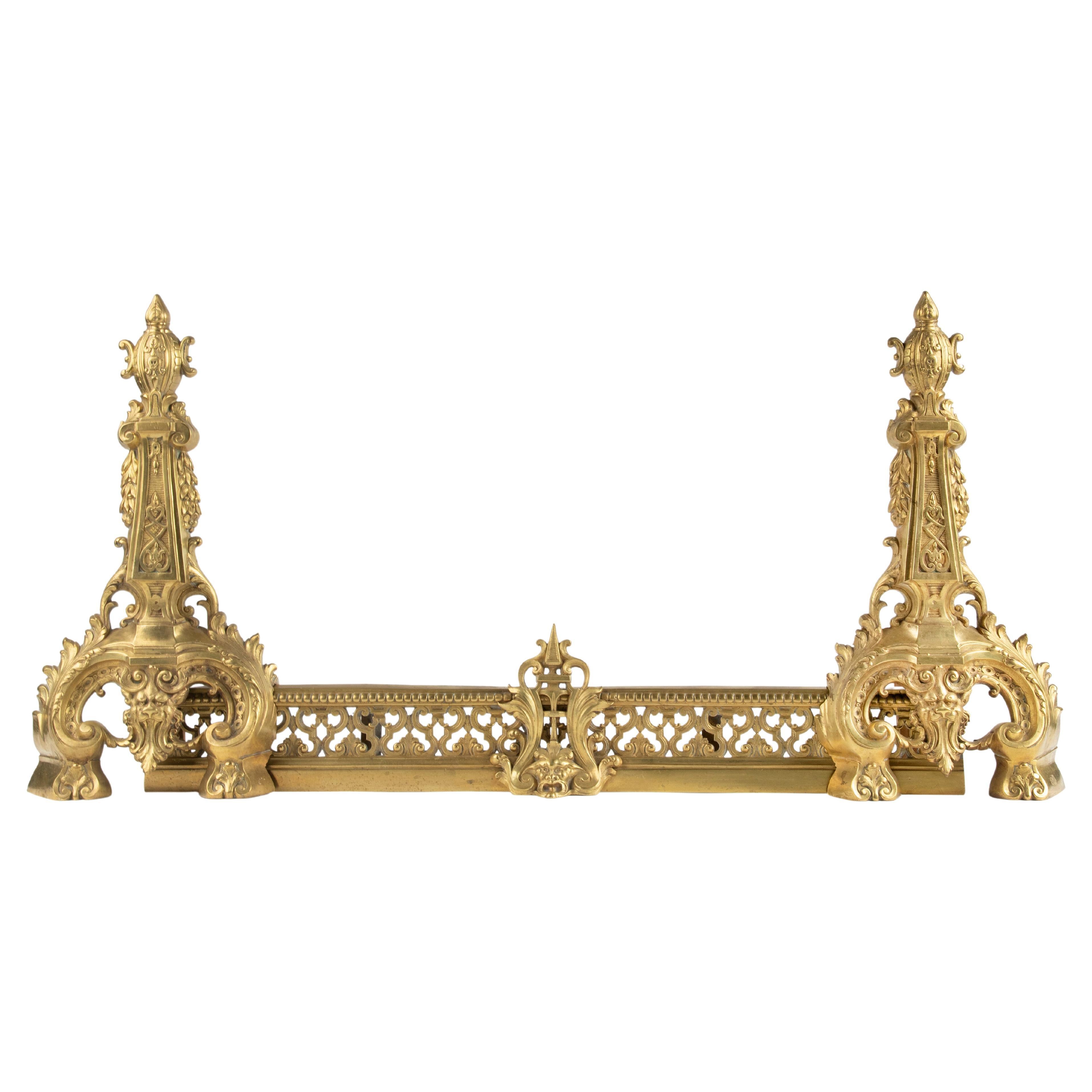 19th Century Bronze Gilded Fire Mantel Andirons Signed Didier Renaissance Style For Sale