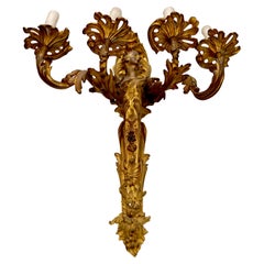 19th Century Bronze Gilt Sconce with Four Candle Arms, Acanthus Leaves, Rosettes