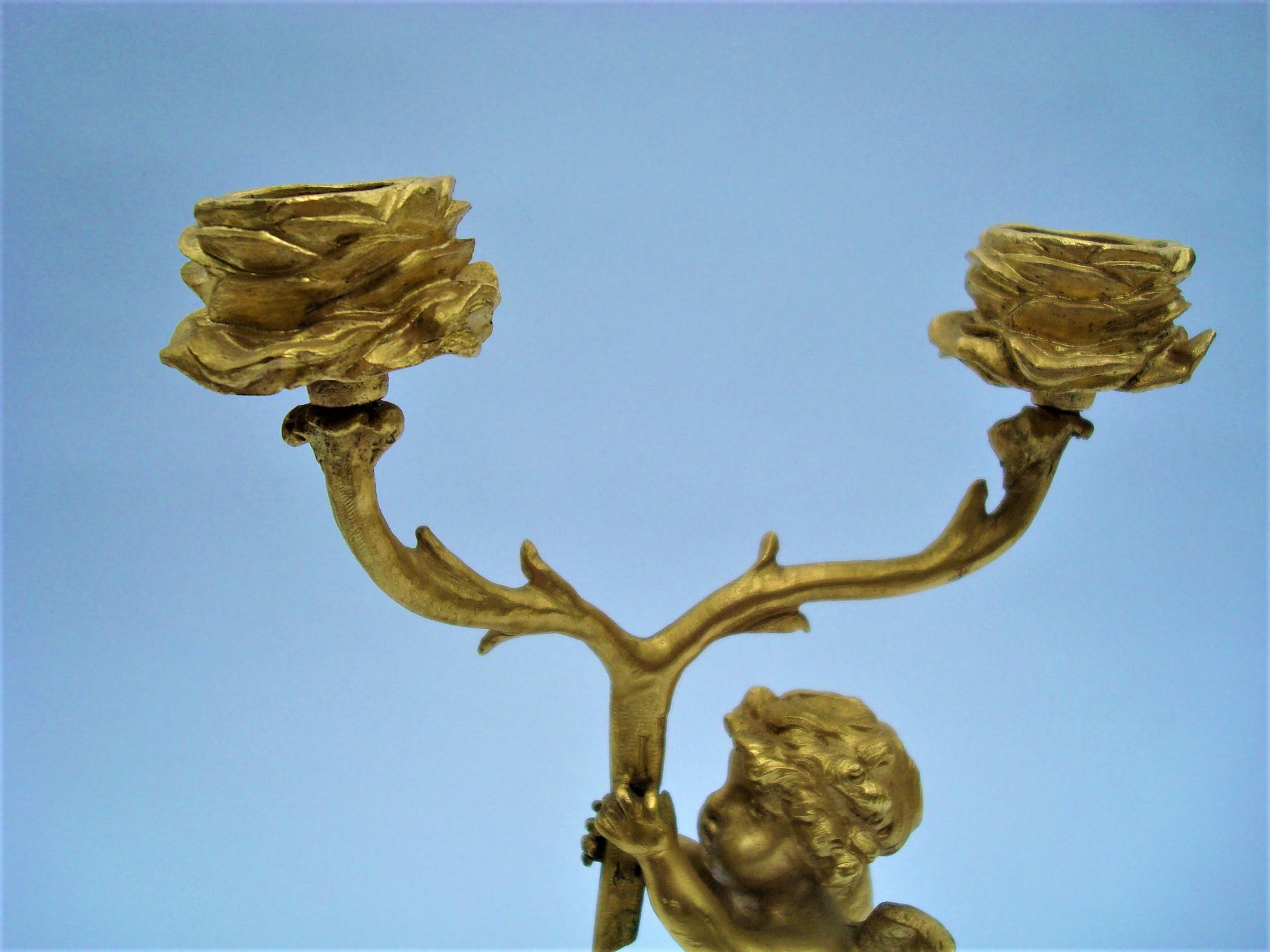 19th Century Bronze Gold-Plated Two-Arm Cherub Figural Candelabras, F. Linke For Sale 4