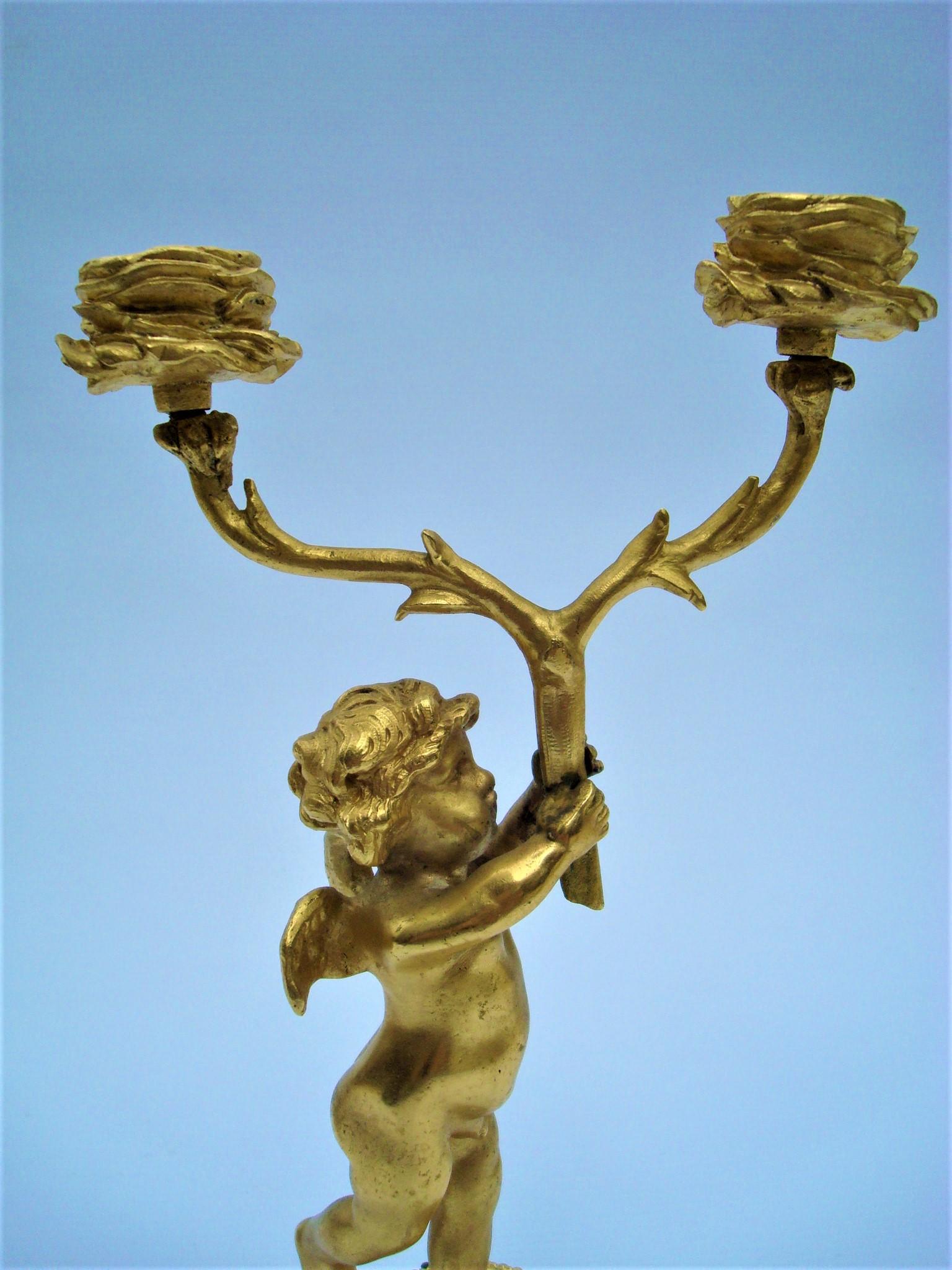 19th Century Bronze Gold-Plated Two-Arm Cherub Figural Candelabras, F. Linke For Sale 5