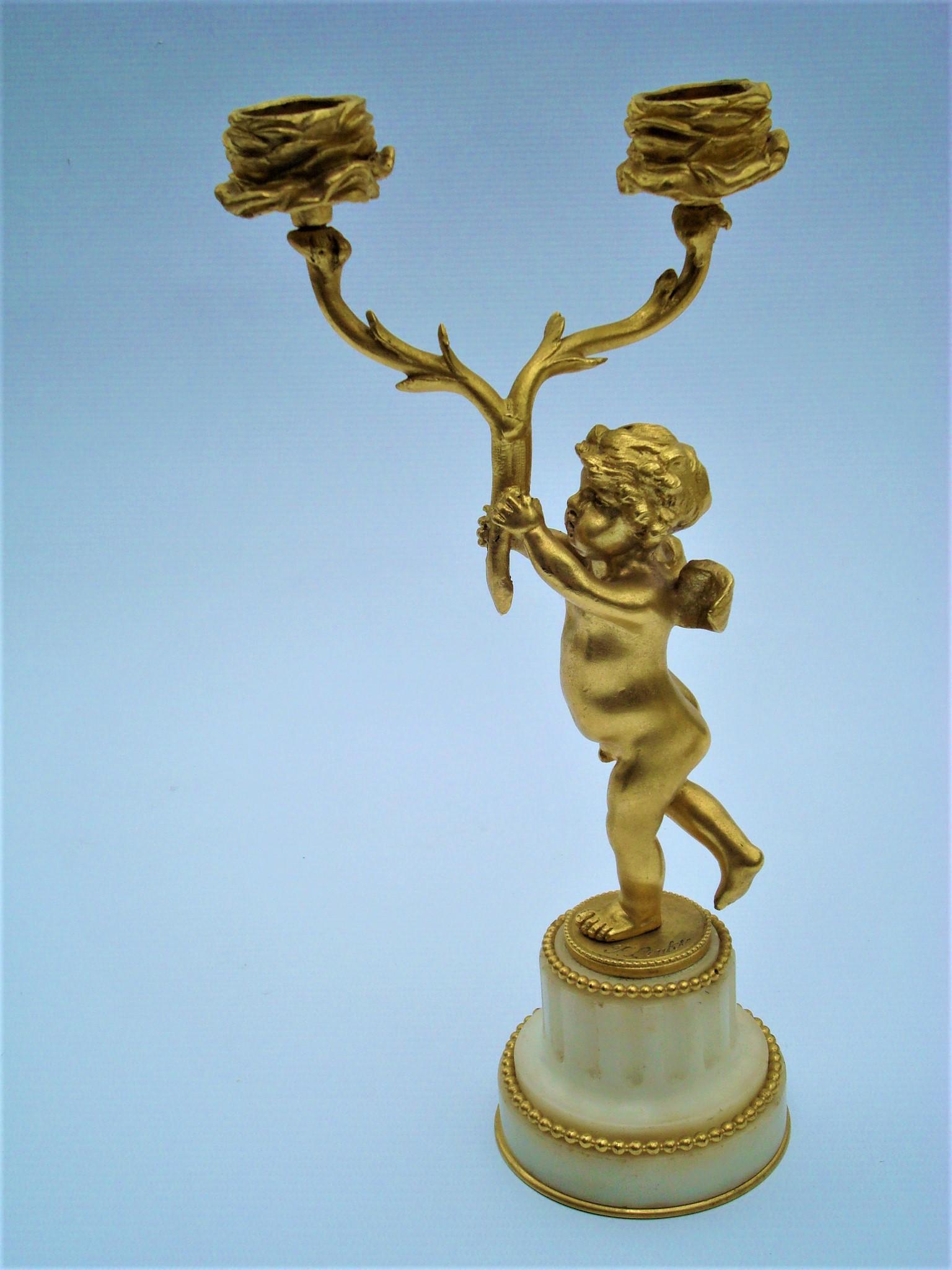 19th Century Bronze Gold-Plated Two-Arm Cherub Figural Candelabras, F. Linke For Sale 9