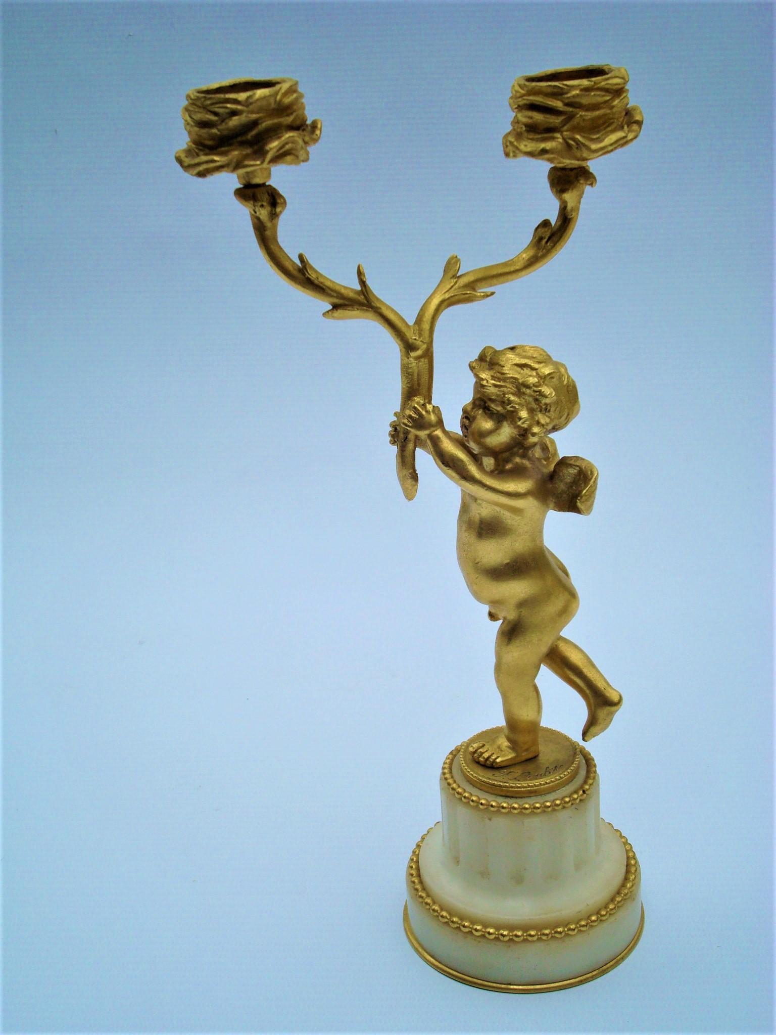 Candelabros figurados de querubines de dos brazos, bronce dorado, siglo XIX, F. Linke en venta 8