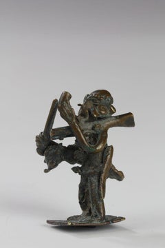 19th Century Bronze Gold Weight Depicting a Traditional Hunter. Akan, Ghana