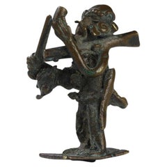 19th Century Bronze Gold Weight Depicting a Traditional Hunter. Akan, Ghana
