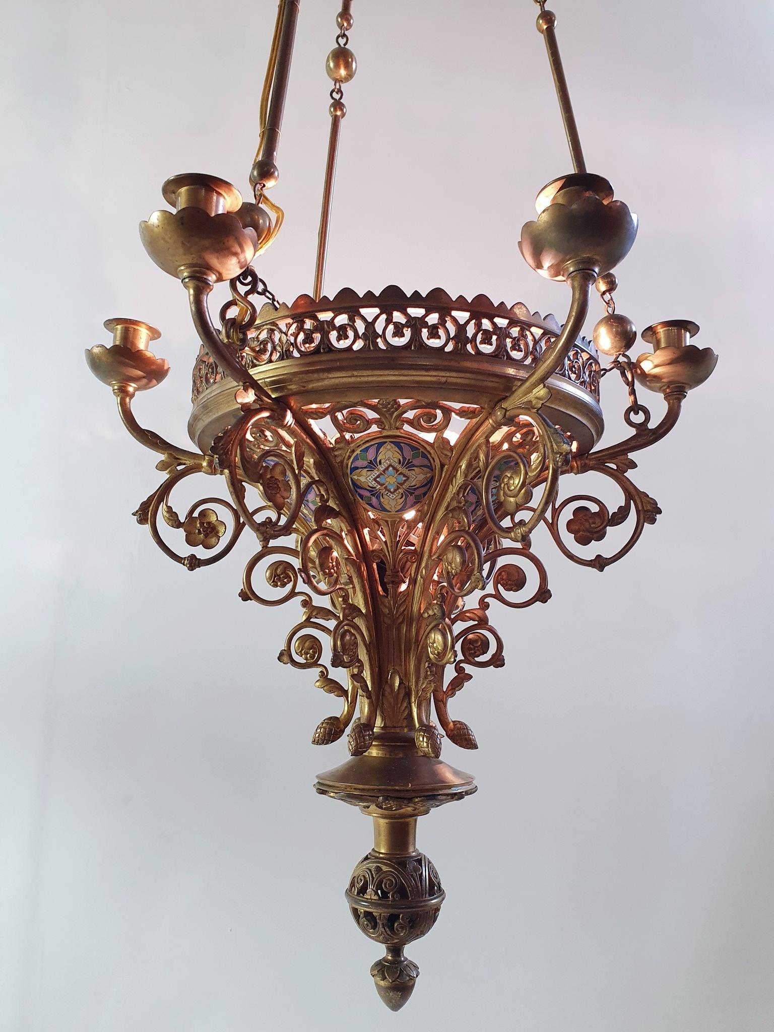 French 19th Century Bronze Gothic Chandelier