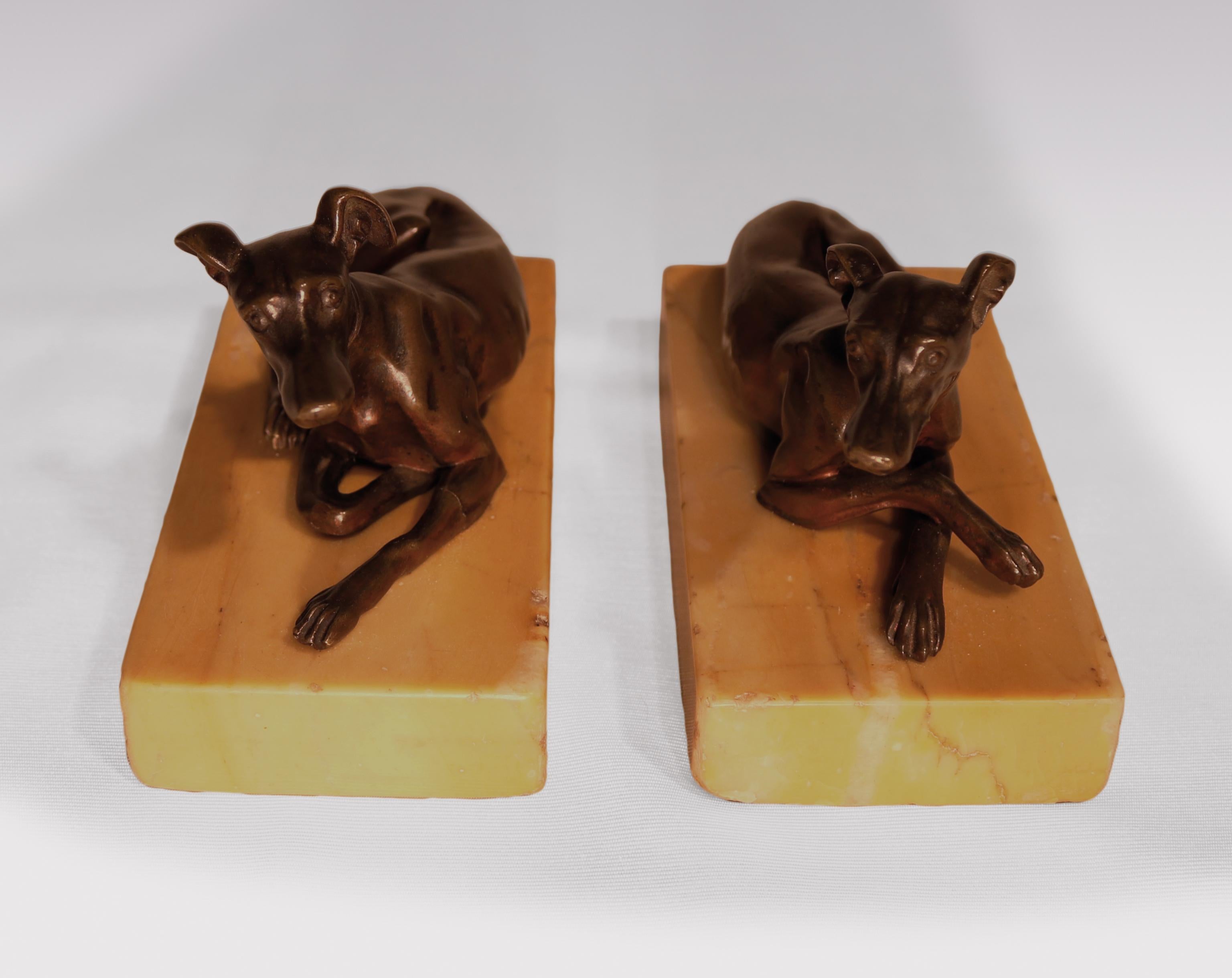 Patinated 19th Century Bronze Greyhounds