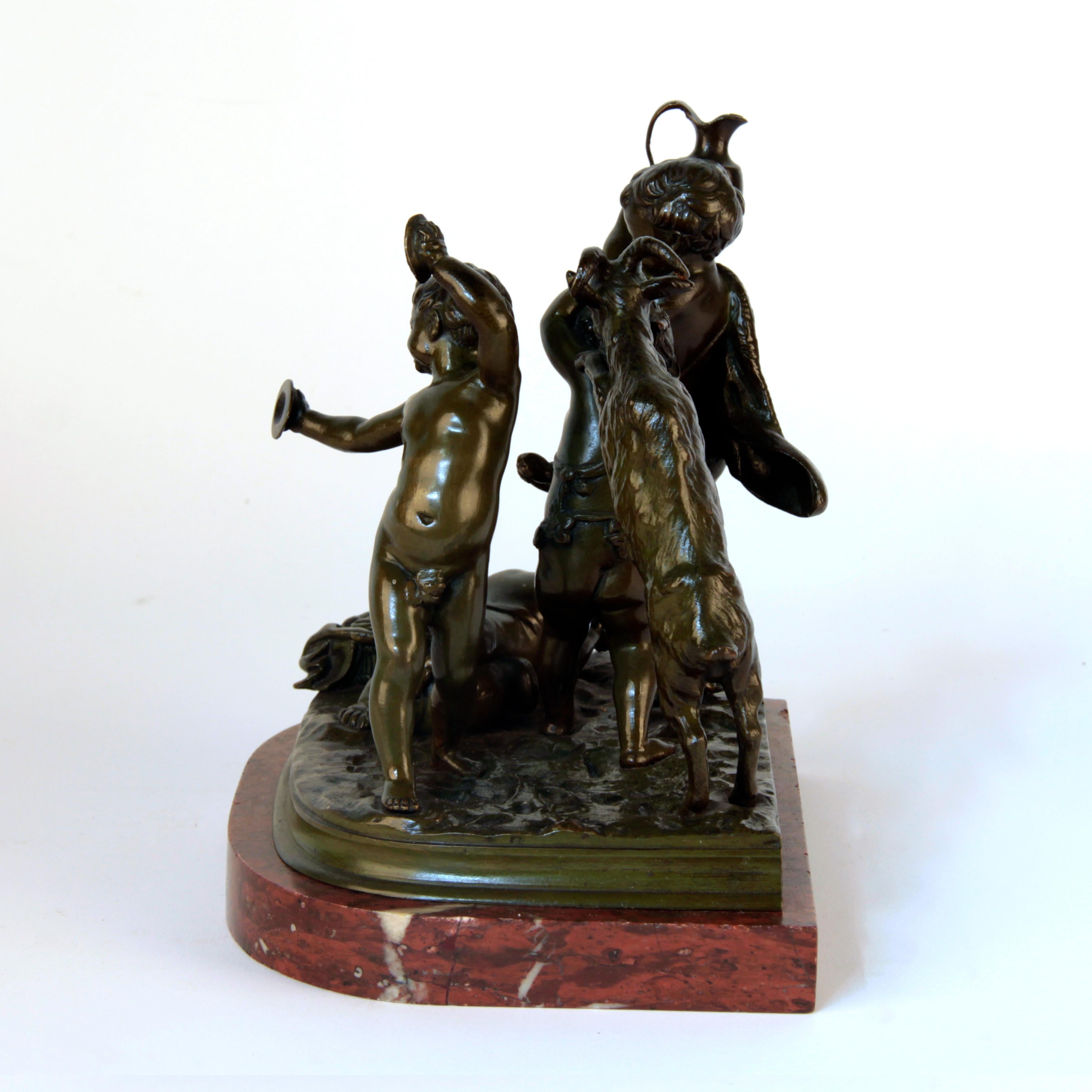 French 19th Century Bronze Group of Puttis on Marble Base, Signed by Clodion For Sale