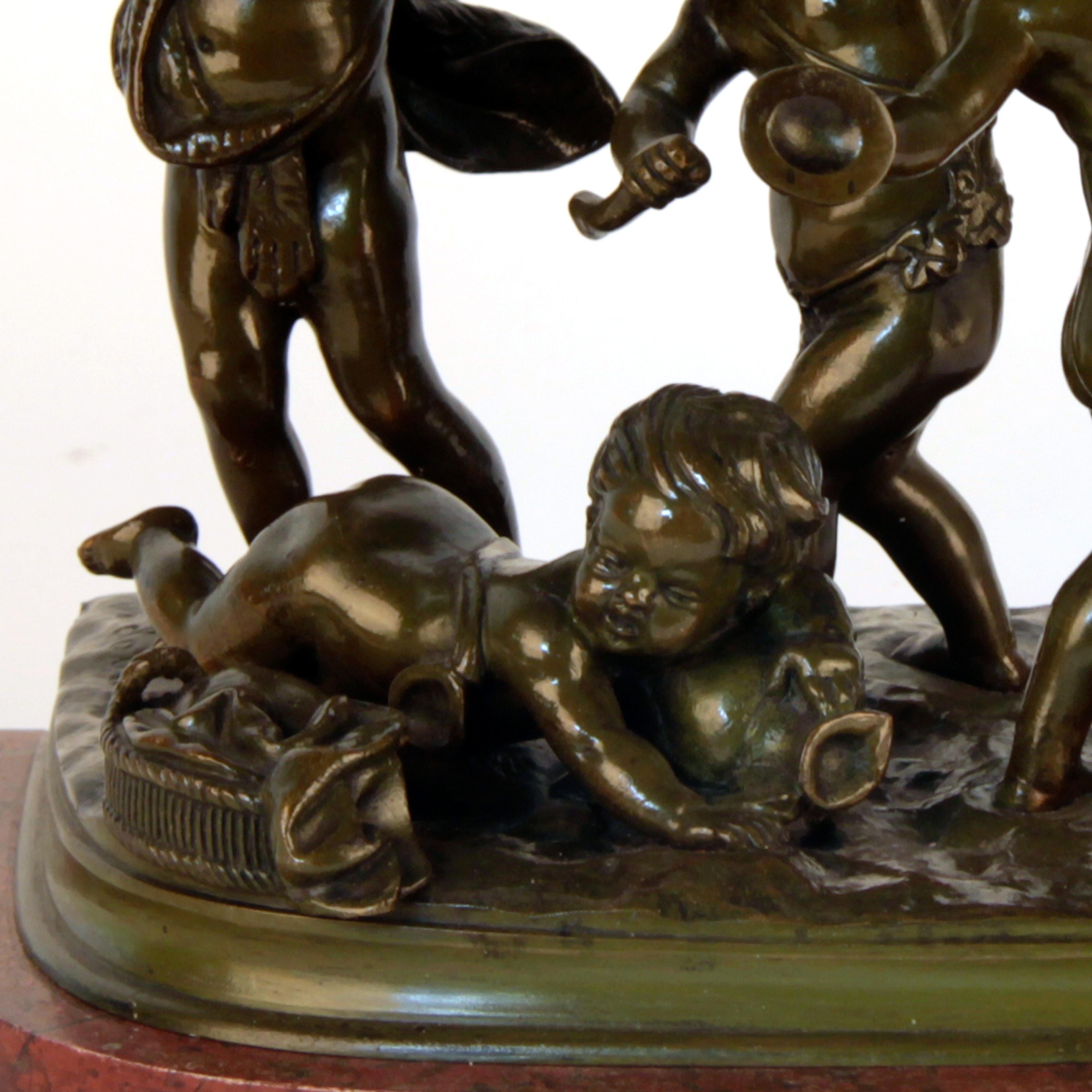 19th Century Bronze Group of Puttis on Marble Base, Signed by Clodion For Sale 4