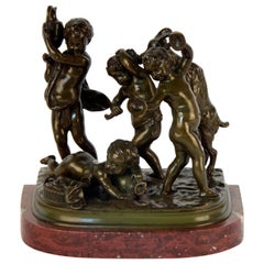 19th Century Bronze Group of Puttis on Marble Base, Signed by Clodion