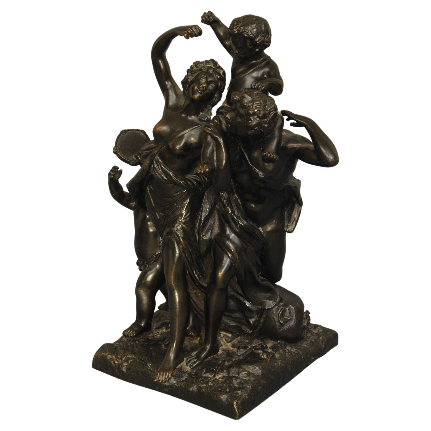 Bronzegruppe des 19. Jahrhunderts mit Baccus, Jungfrauen und Putten